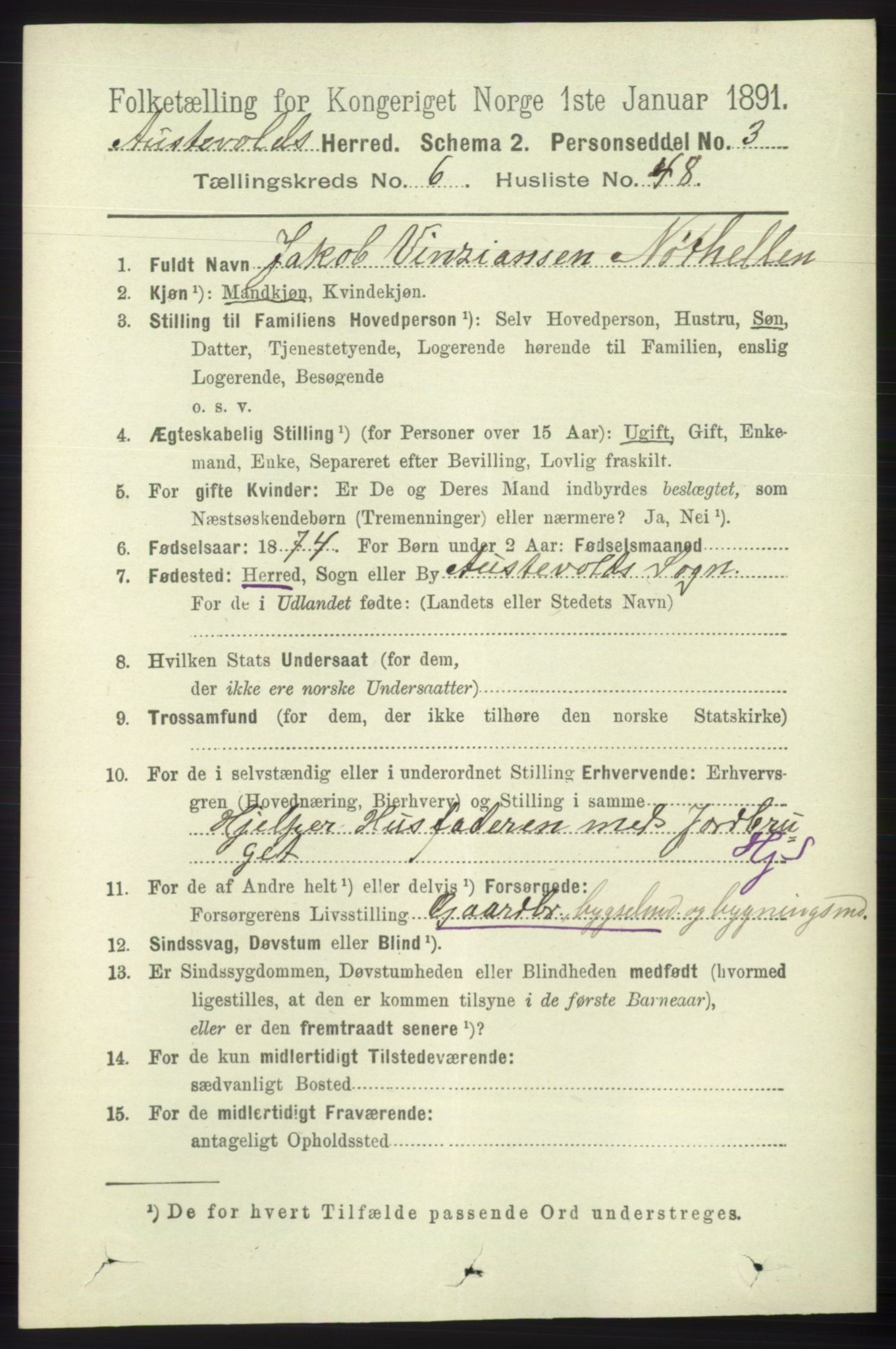 RA, 1891 census for 1244 Austevoll, 1891, p. 2855