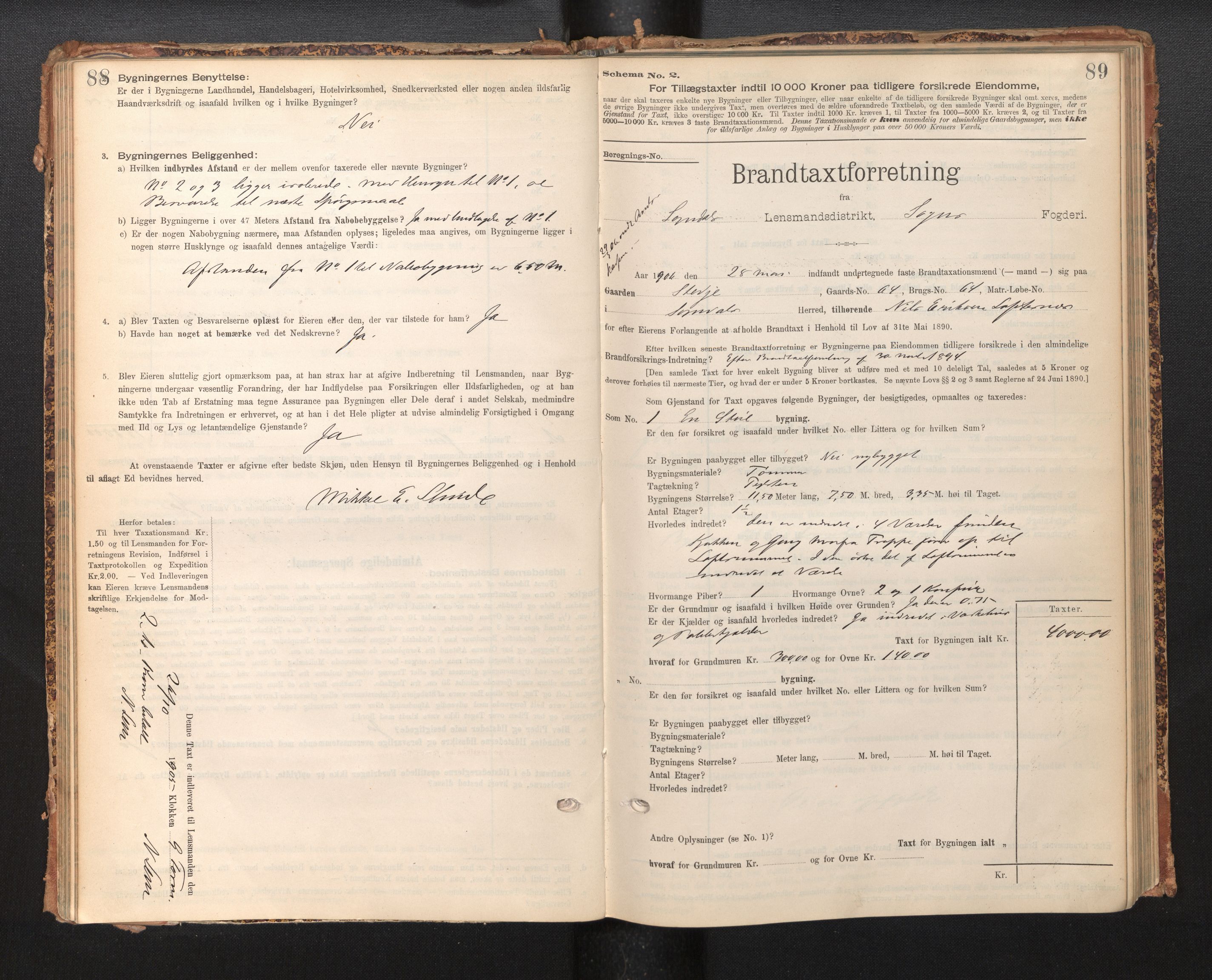 Lensmannen i Sogndal, SAB/A-29901/0012/L0009: Branntakstprotokoll, skjematakst, 1901-1914, p. 88-89