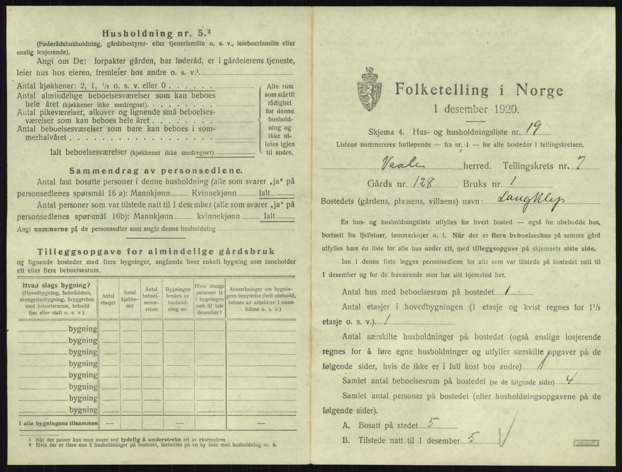 SAKO, 1920 census for Våle, 1920, p. 893