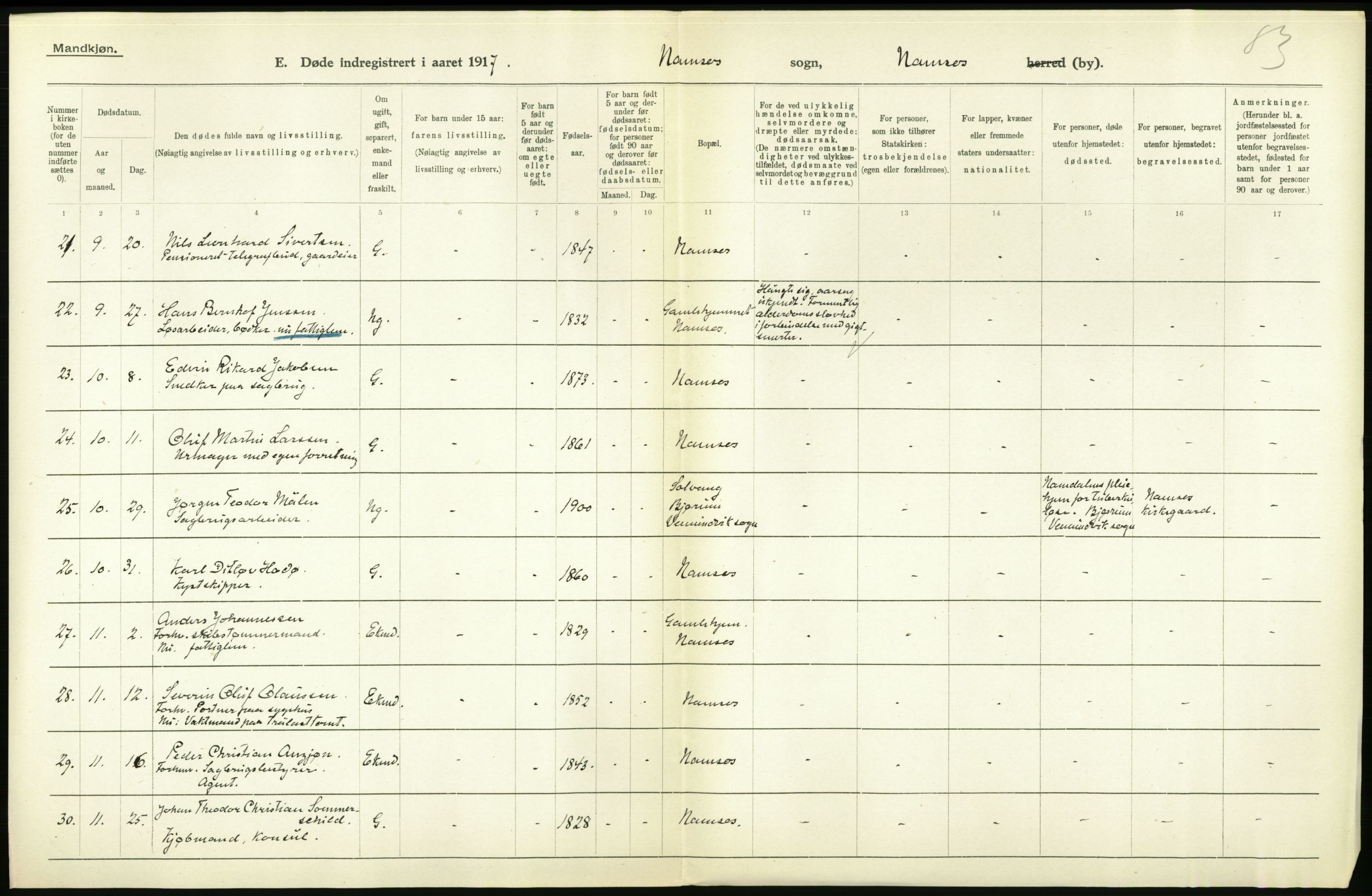 Statistisk sentralbyrå, Sosiodemografiske emner, Befolkning, AV/RA-S-2228/D/Df/Dfb/Dfbg/L0049: N. Bergenhus amt: gifte, døde, dødfødte. Bygder og byer., 1917, p. 540
