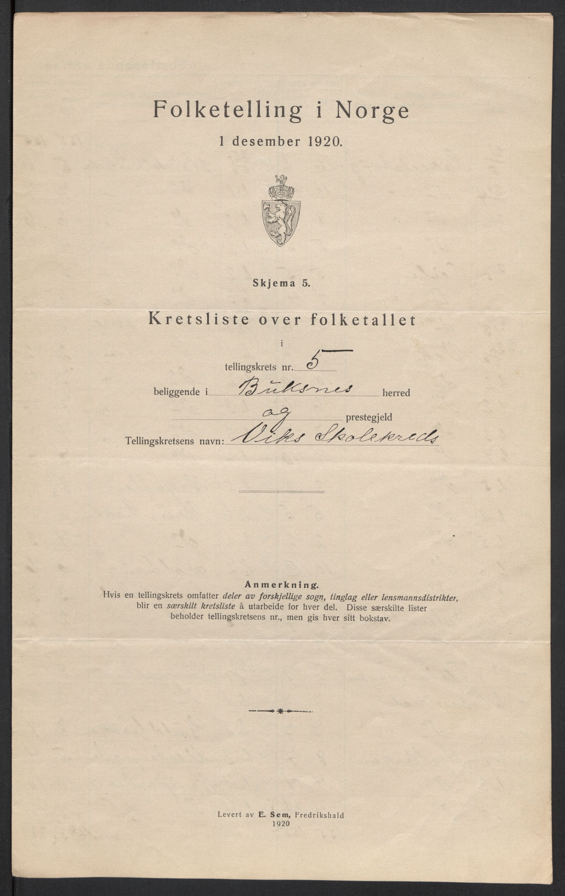 SAT, 1920 census for Buksnes, 1920, p. 18