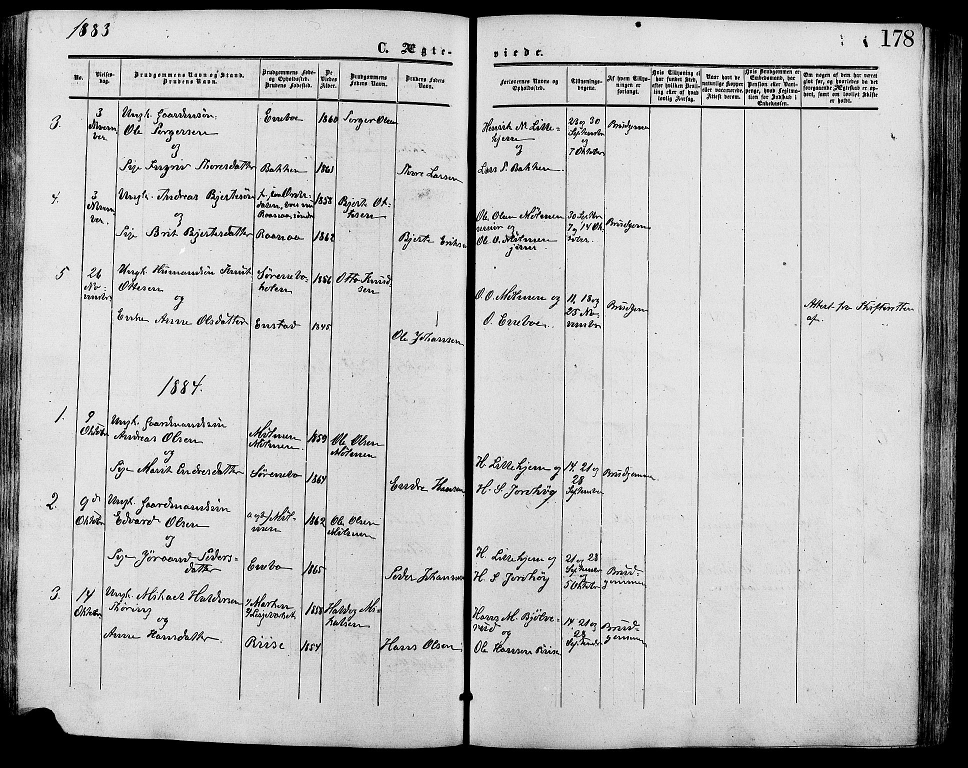 Lesja prestekontor, SAH/PREST-068/H/Ha/Haa/L0009: Parish register (official) no. 9, 1854-1889, p. 178