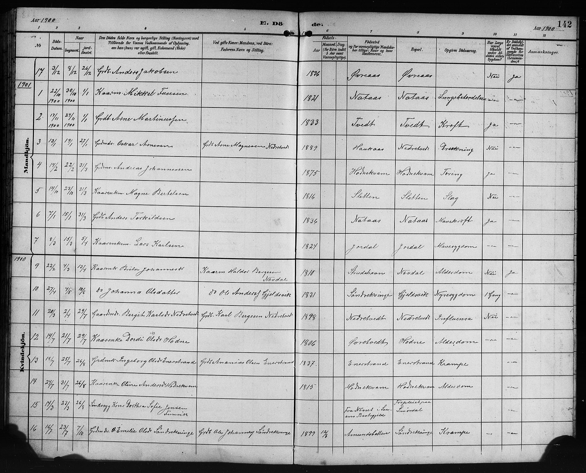 Lindås Sokneprestembete, SAB/A-76701/H/Hab: Parish register (copy) no. E 3, 1892-1905, p. 142
