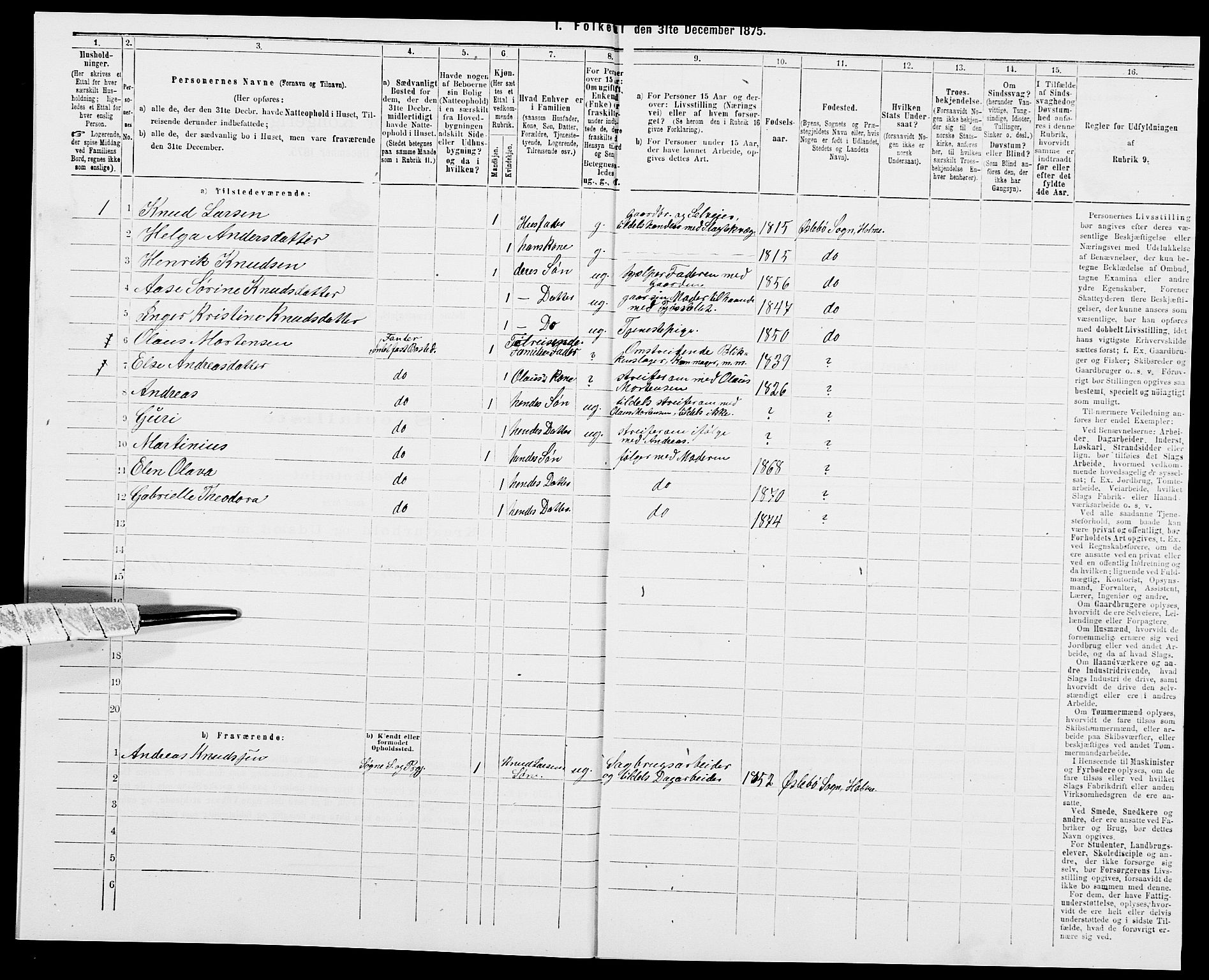 SAK, 1875 census for 1020P Holum, 1875, p. 962