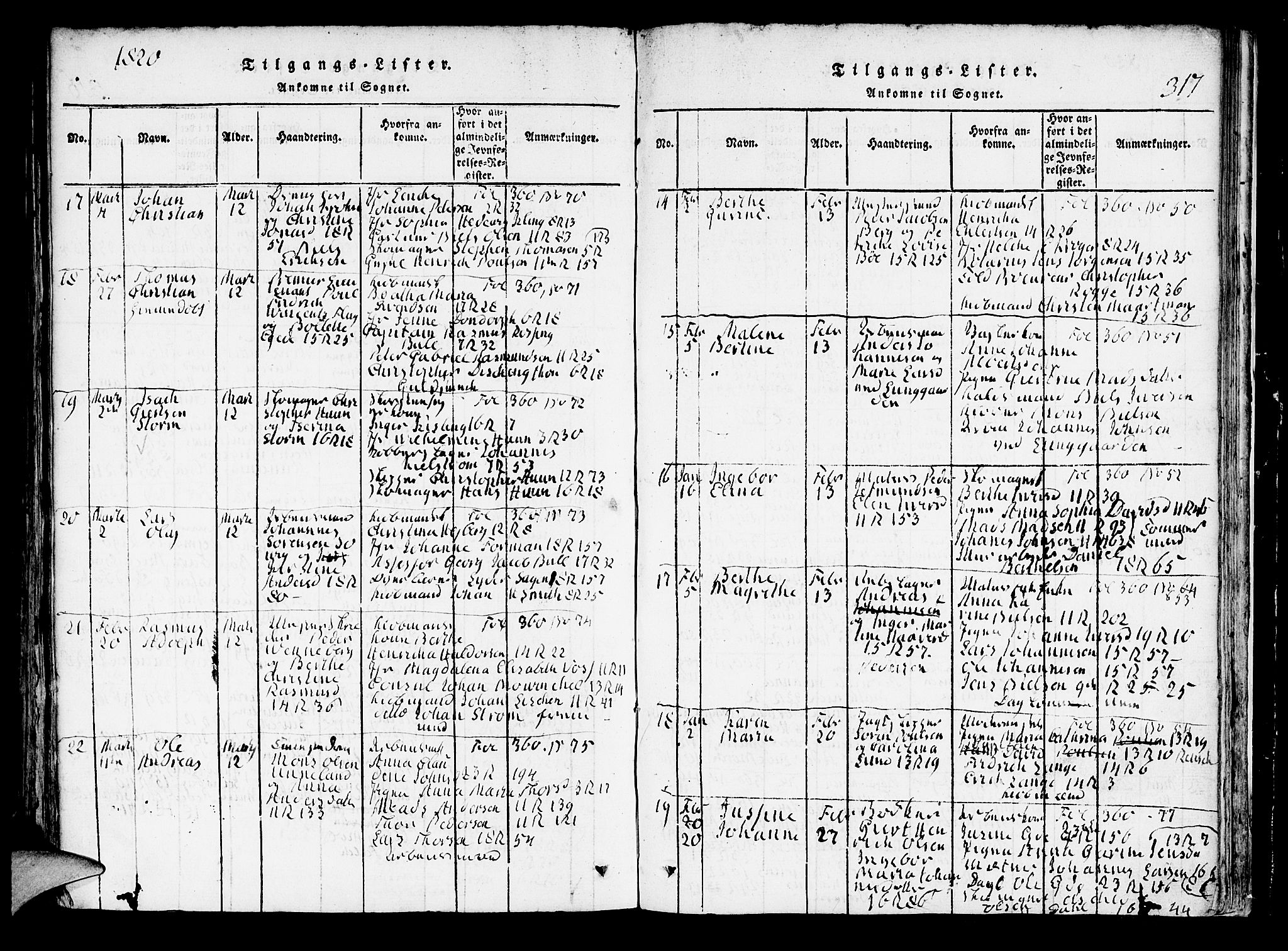 Domkirken sokneprestembete, AV/SAB-A-74801/H/Hab/L0001: Parish register (copy) no. A 1, 1816-1821, p. 317