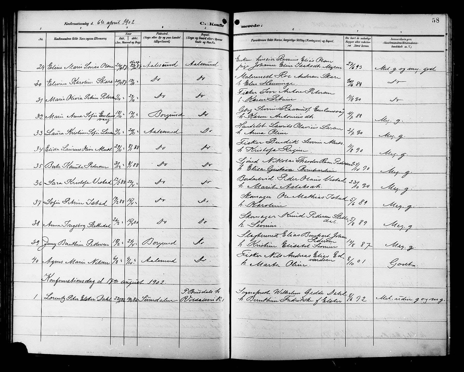 Ministerialprotokoller, klokkerbøker og fødselsregistre - Møre og Romsdal, AV/SAT-A-1454/529/L0469: Parish register (copy) no. 529C06, 1898-1906, p. 58