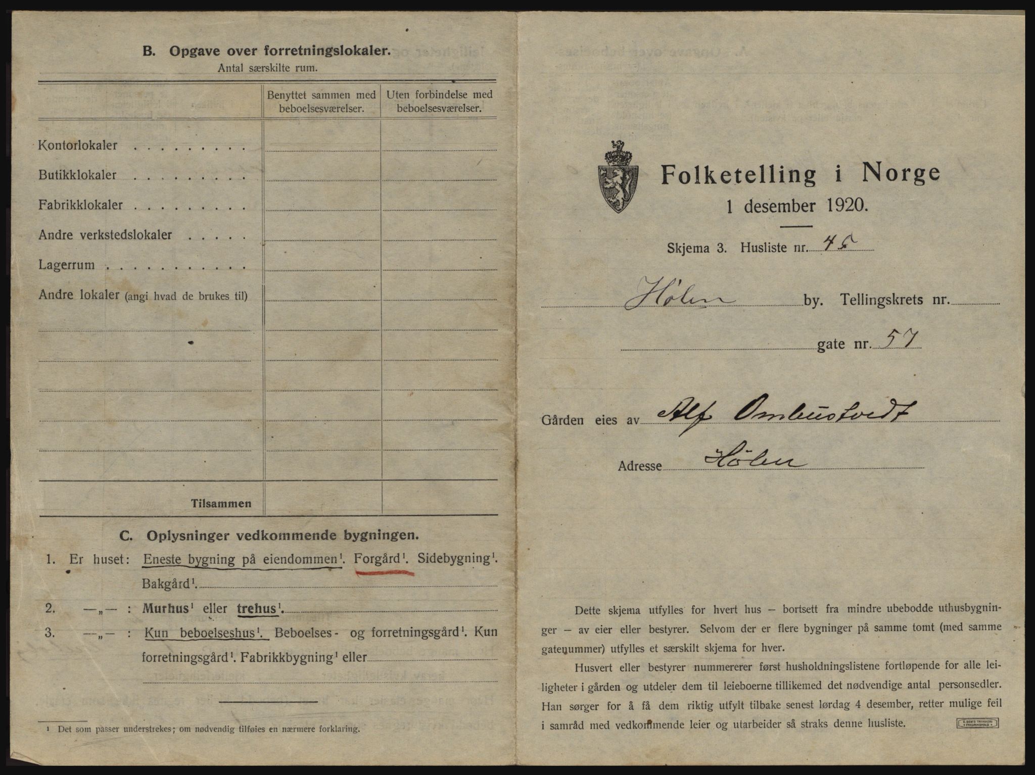 SAO, 1920 census for Hølen, 1920, p. 99