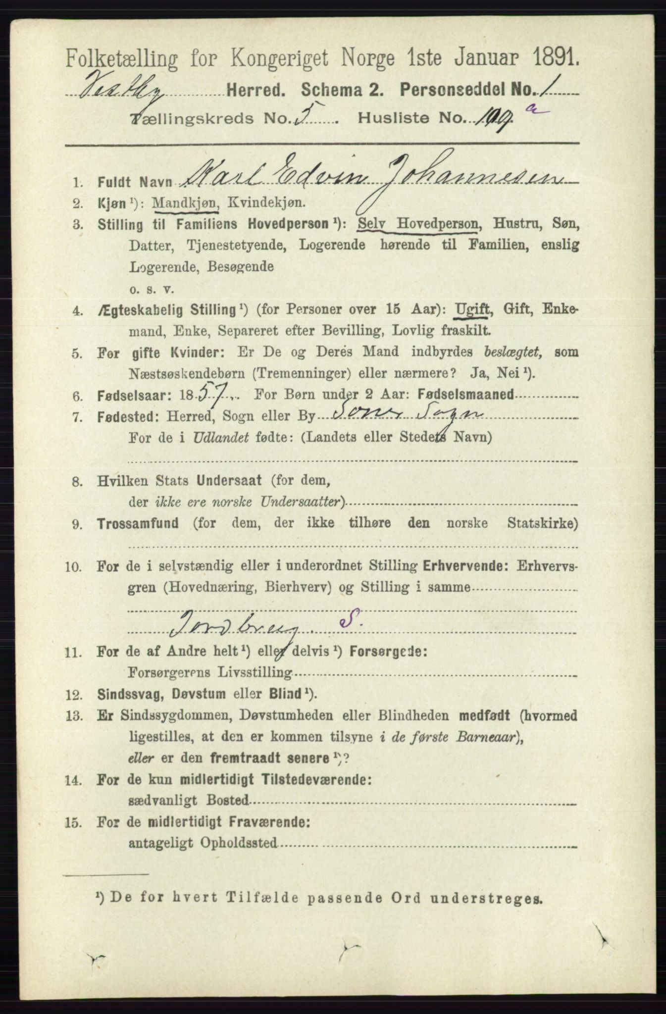 RA, 1891 census for 0211 Vestby, 1891, p. 2797