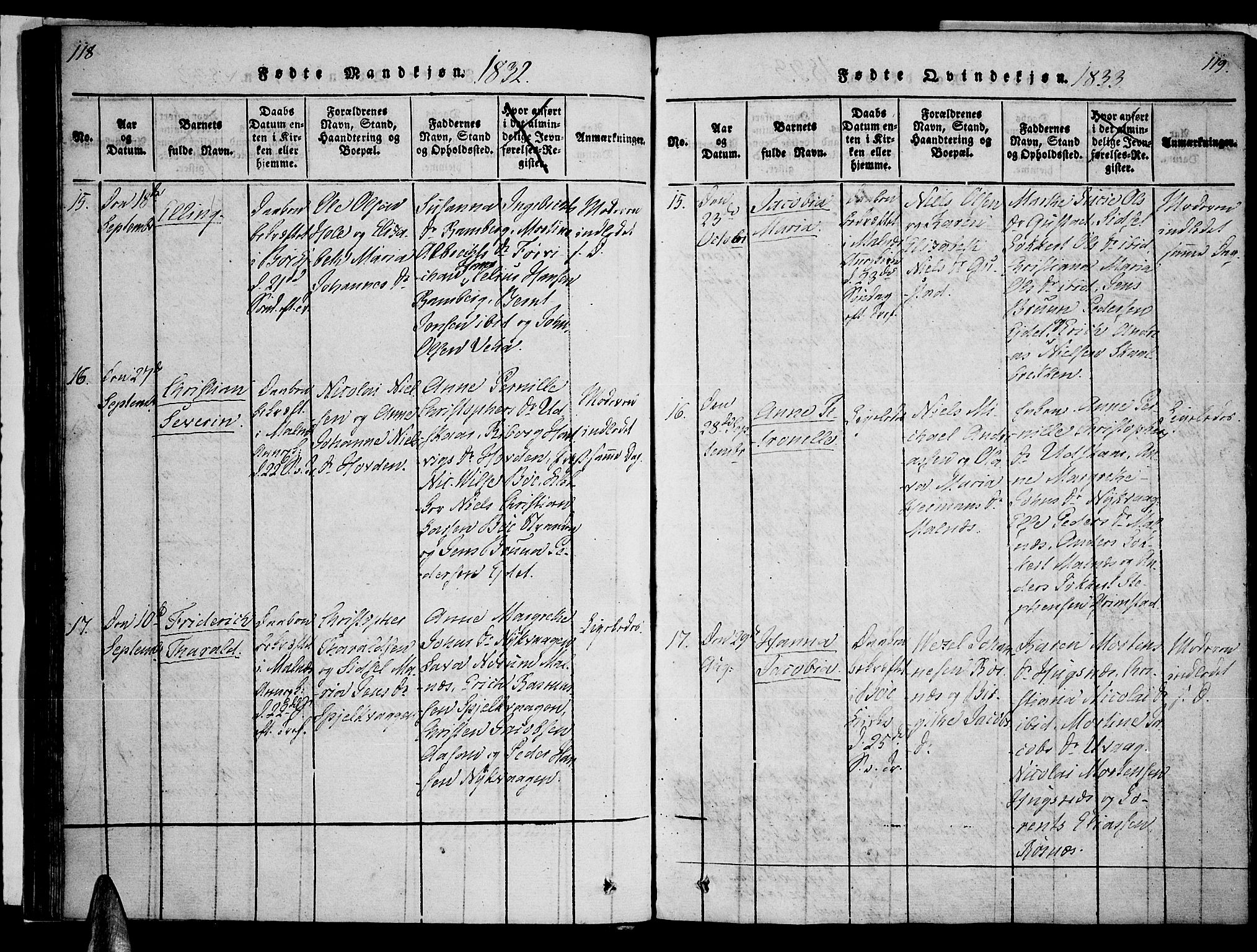 Ministerialprotokoller, klokkerbøker og fødselsregistre - Nordland, SAT/A-1459/891/L1298: Parish register (official) no. 891A03, 1820-1840, p. 118-119