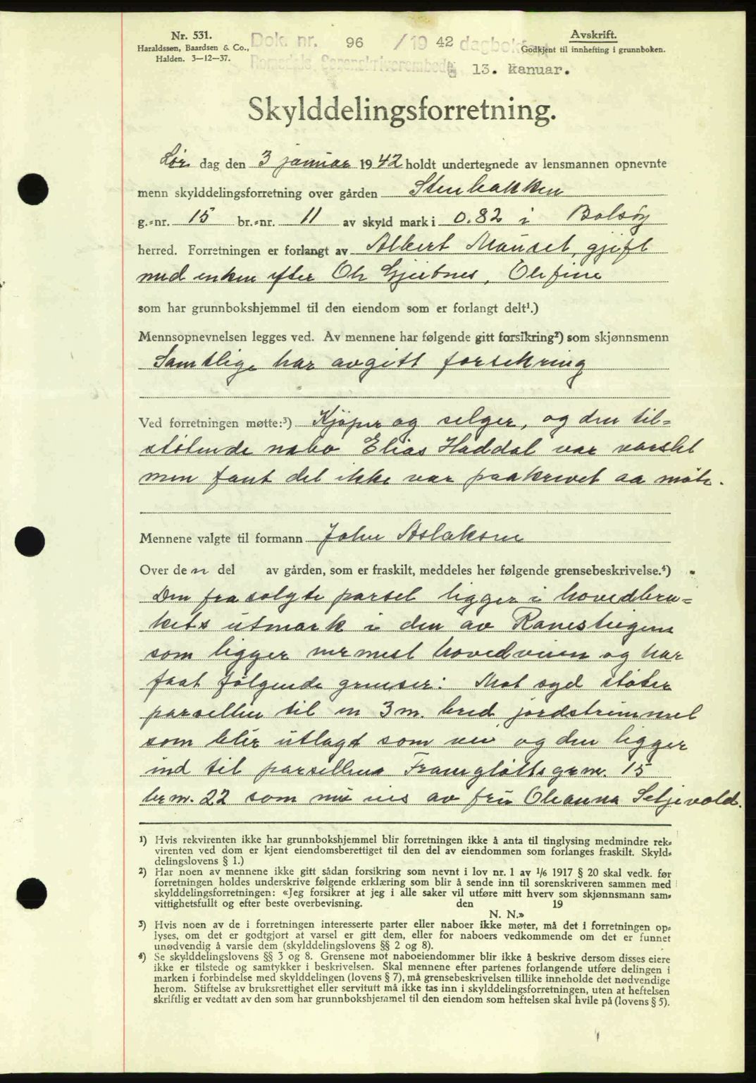 Romsdal sorenskriveri, AV/SAT-A-4149/1/2/2C: Mortgage book no. A11, 1941-1942, Diary no: : 96/1942