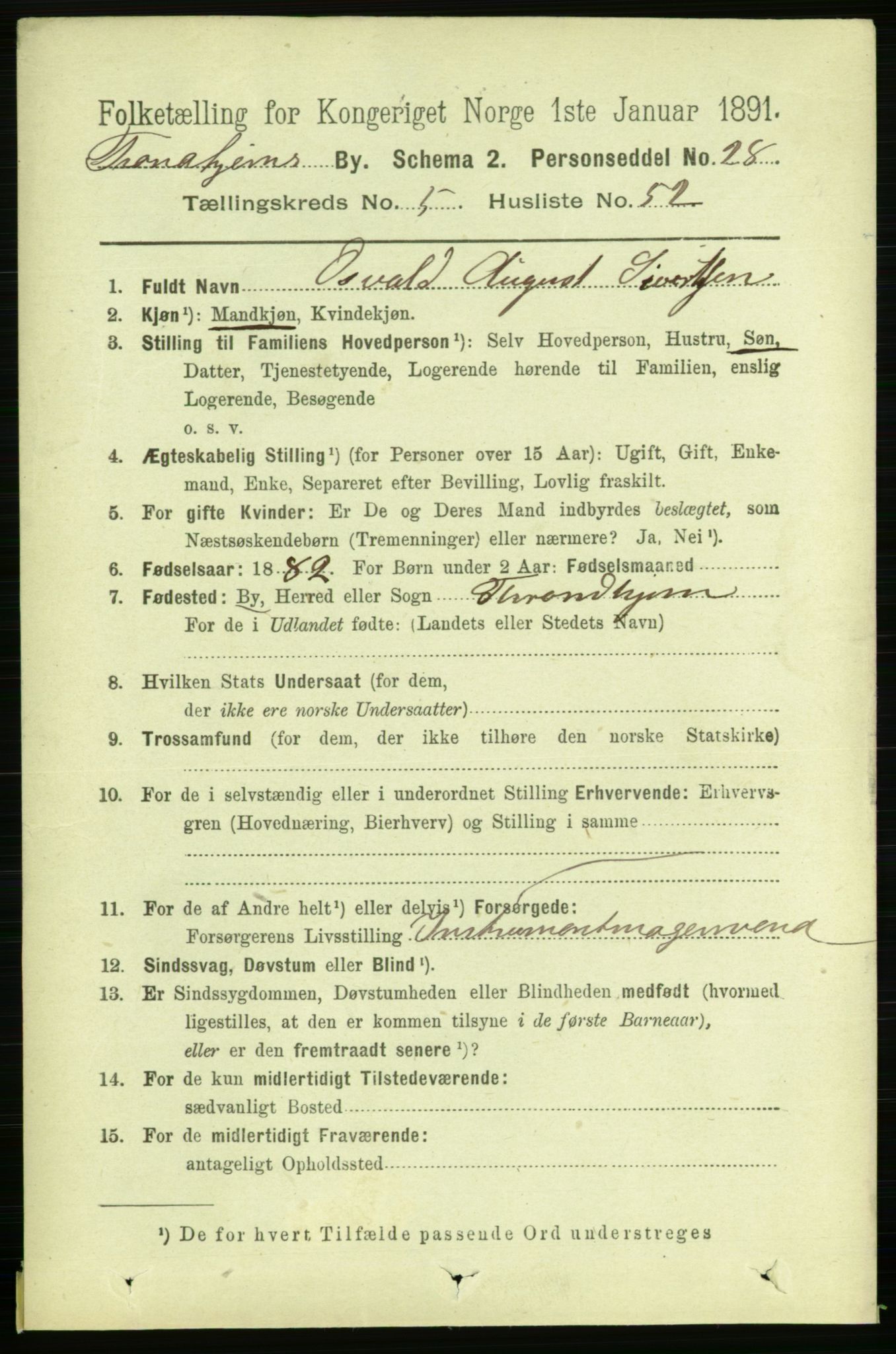 RA, 1891 census for 1601 Trondheim, 1891, p. 5325