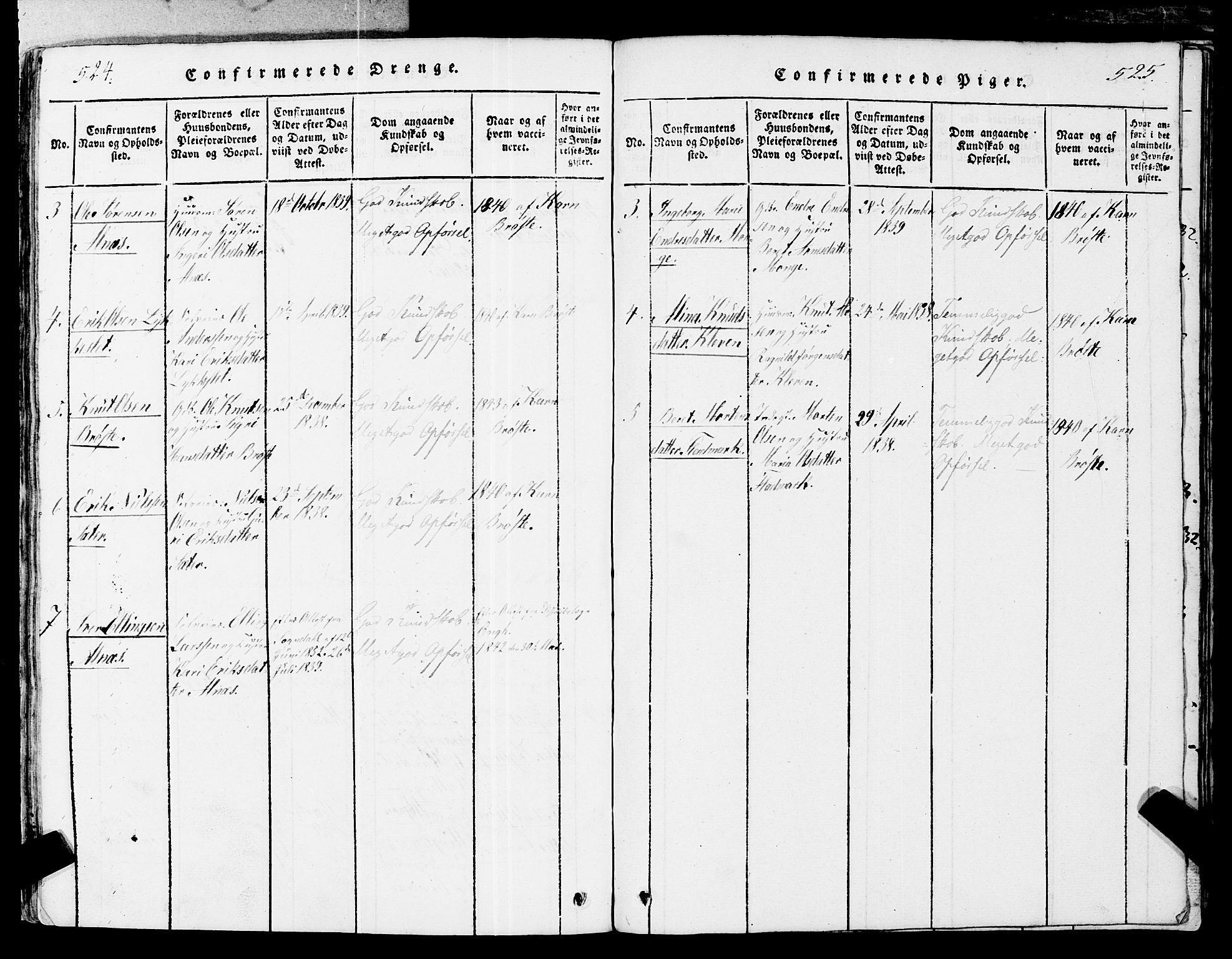 Ministerialprotokoller, klokkerbøker og fødselsregistre - Møre og Romsdal, AV/SAT-A-1454/546/L0593: Parish register (official) no. 546A01, 1818-1853, p. 524-525