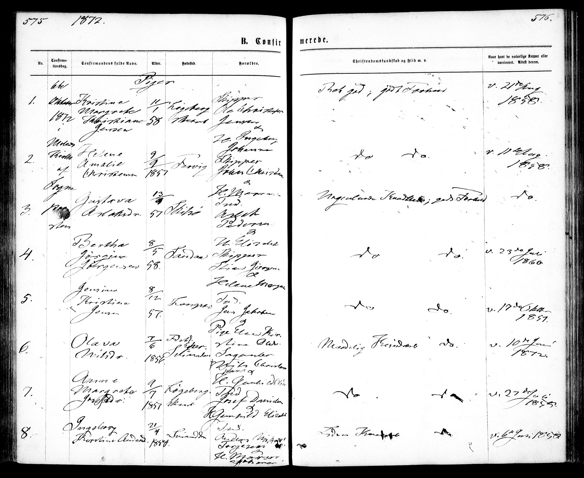 Tromøy sokneprestkontor, AV/SAK-1111-0041/F/Fa/L0008: Parish register (official) no. A 8, 1870-1877, p. 575-576