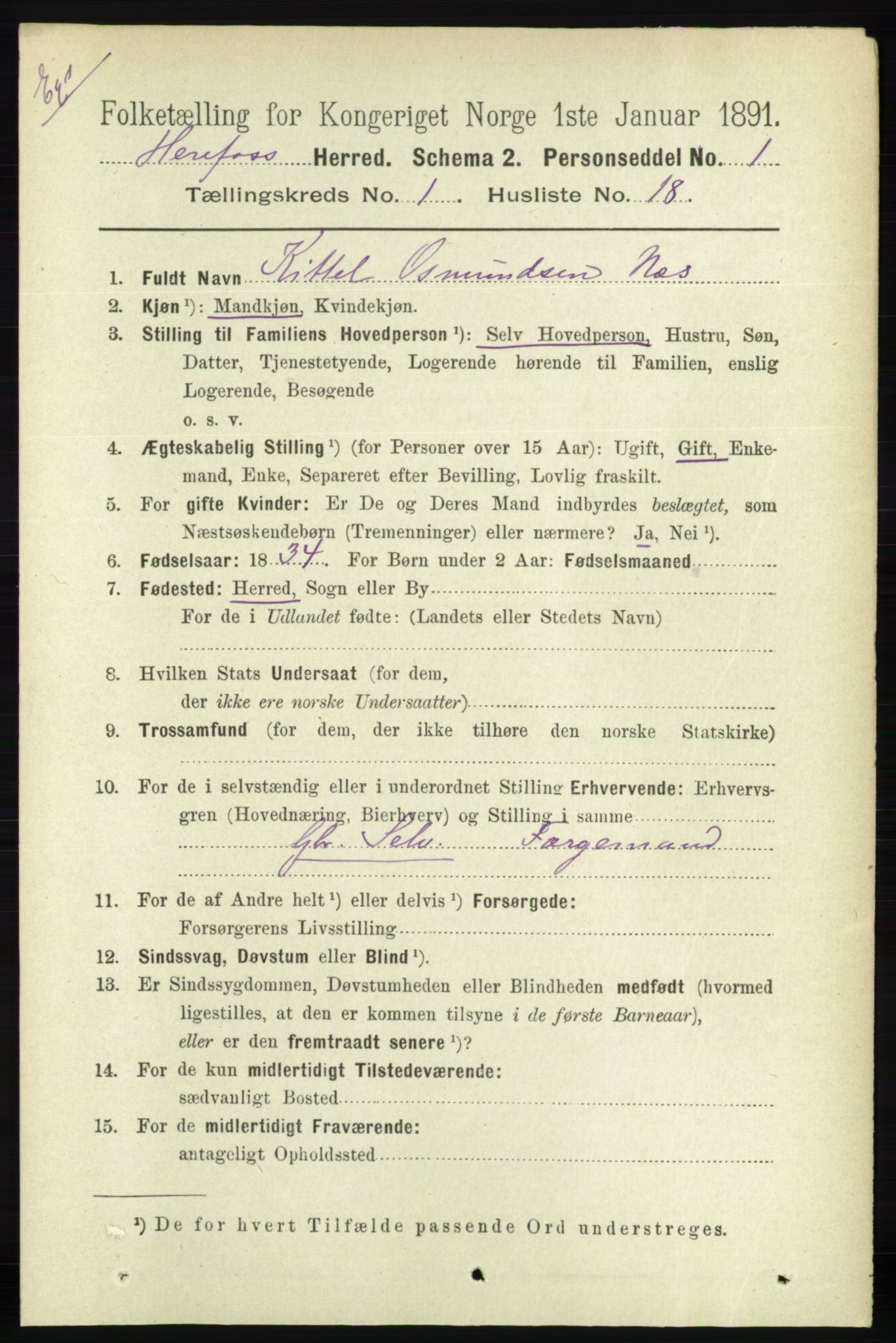 RA, Census 1891 for Nedenes amt: Gjenparter av personsedler for beslektede ektefeller, menn, 1891, p. 415