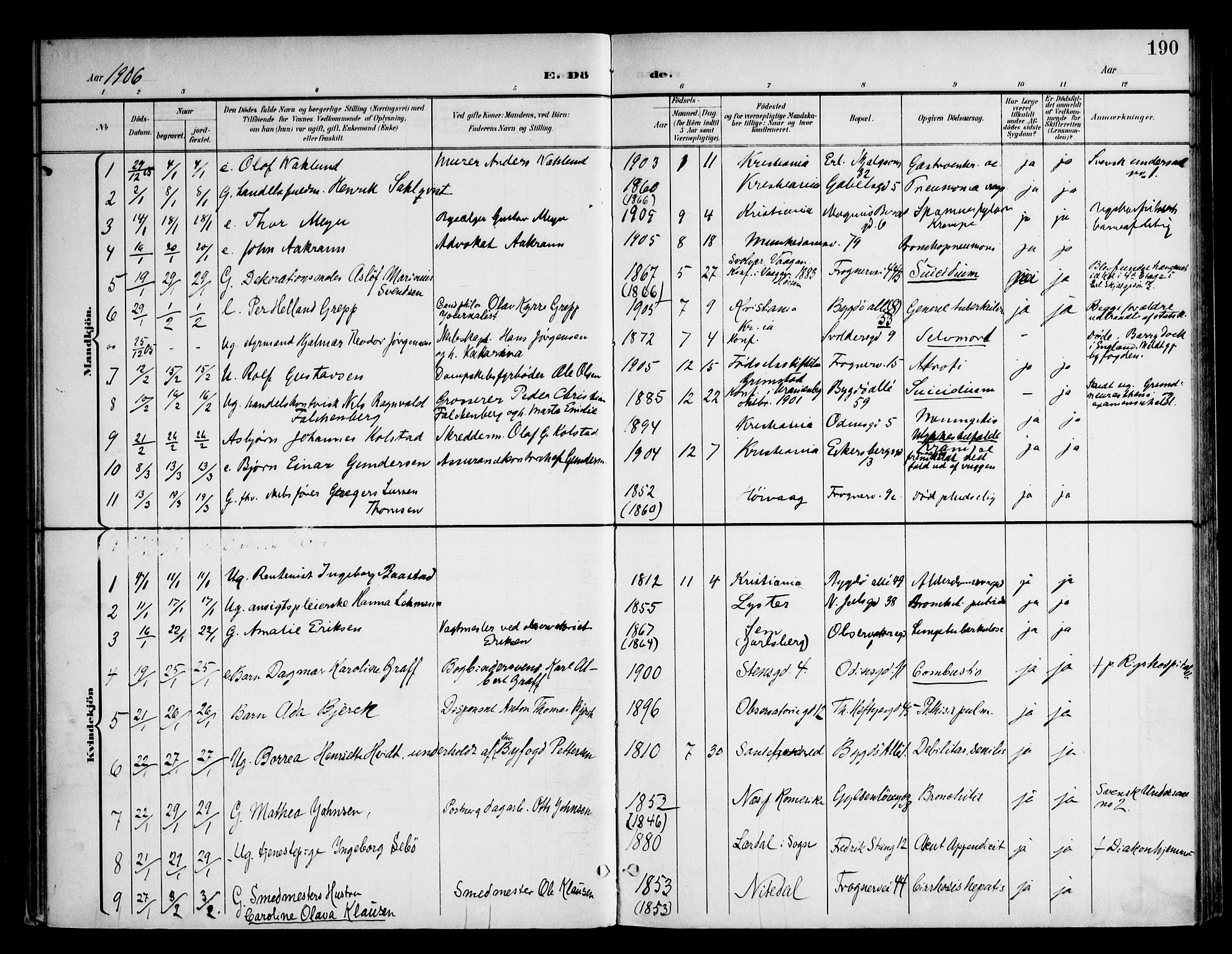 Frogner prestekontor Kirkebøker, SAO/A-10886/F/Fa/L0004: Parish register (official) no. 4, 1898-1921, p. 190