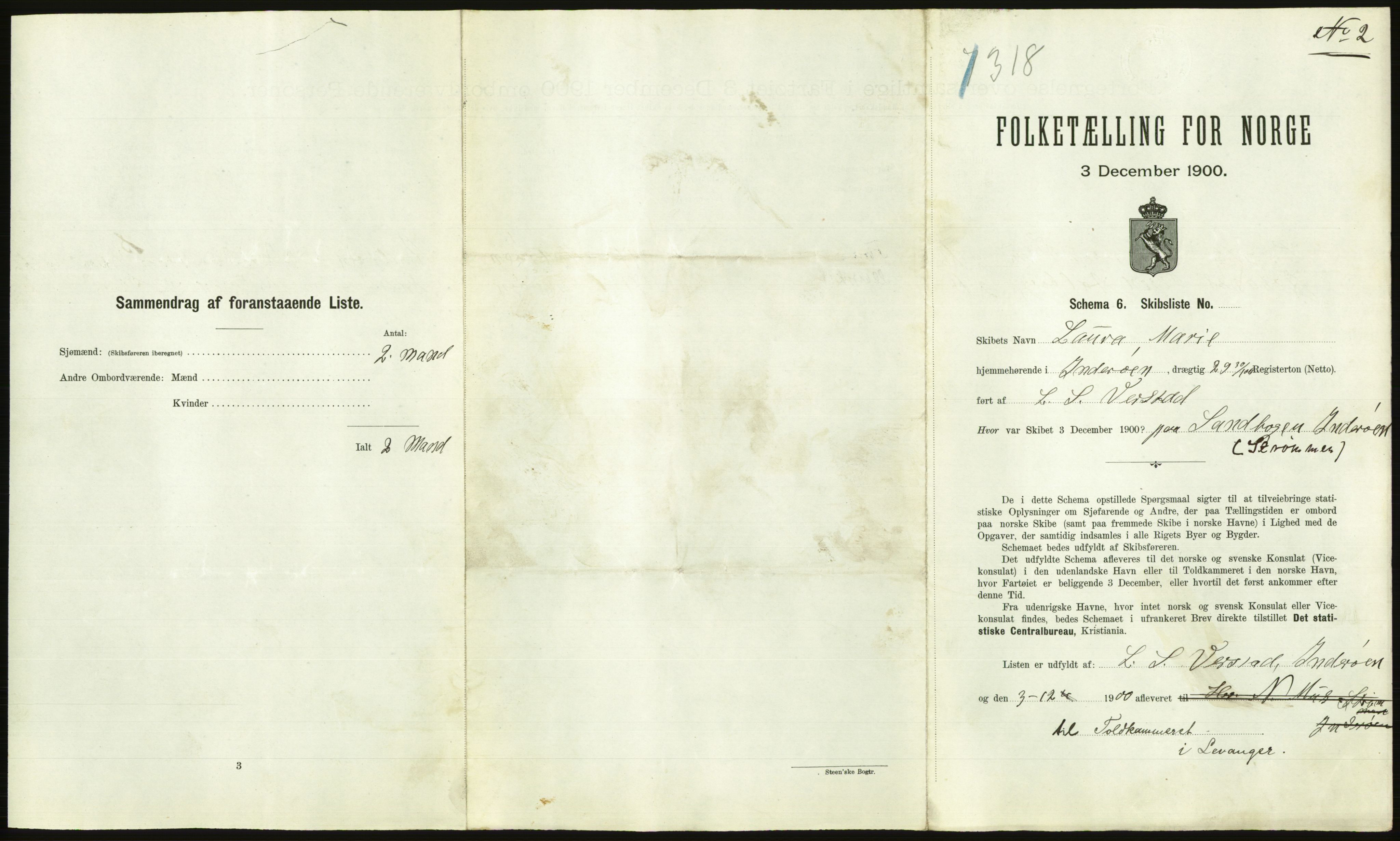 RA, 1900 Census - ship lists from ships in Norwegian harbours, harbours abroad and at sea, 1900, p. 2535