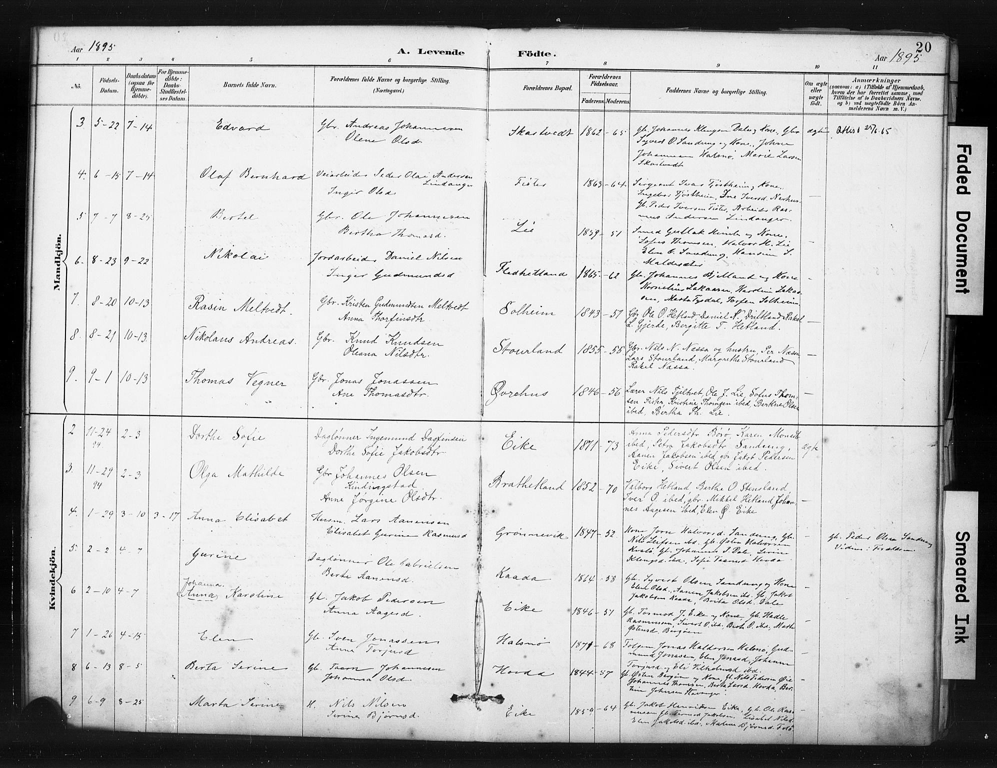 Hjelmeland sokneprestkontor, SAST/A-101843/01/IV/L0015: Parish register (official) no. A 15, 1887-1910, p. 20
