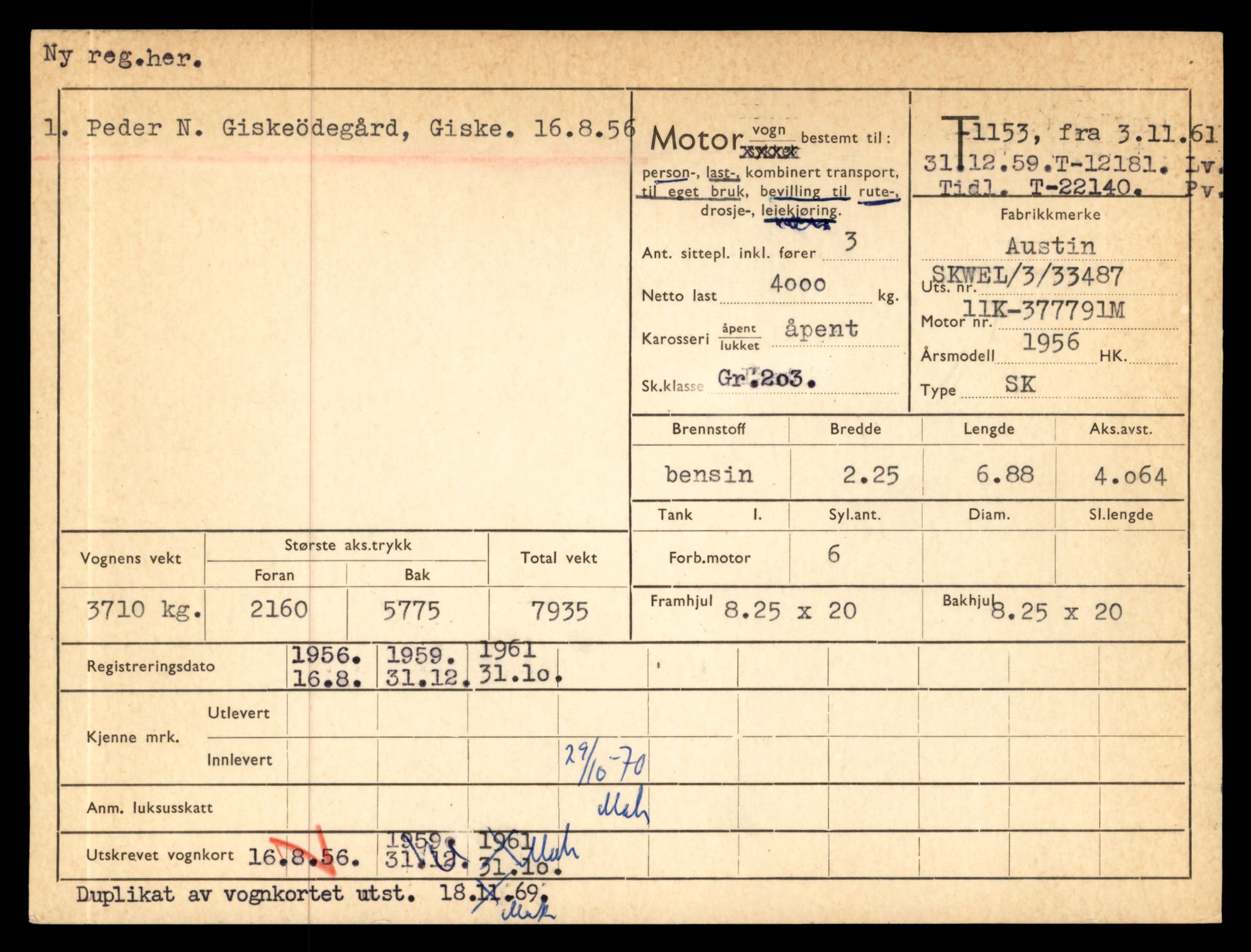 Møre og Romsdal vegkontor - Ålesund trafikkstasjon, AV/SAT-A-4099/F/Fe/L0010: Registreringskort for kjøretøy T 1050 - T 1169, 1927-1998, p. 2849