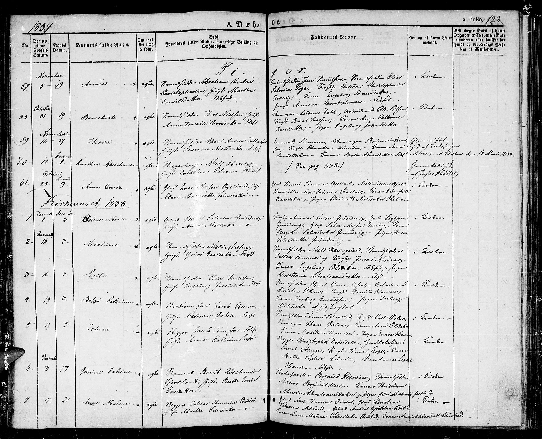 Flekkefjord sokneprestkontor, AV/SAK-1111-0012/F/Fb/Fbc/L0004: Parish register (copy) no. B 4, 1827-1846, p. 122