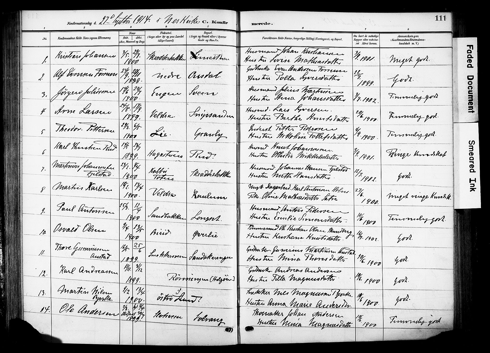 Nes prestekontor, Hedmark, AV/SAH-PREST-020/K/Ka/L0014: Parish register (official) no. 14, 1906-1929, p. 111