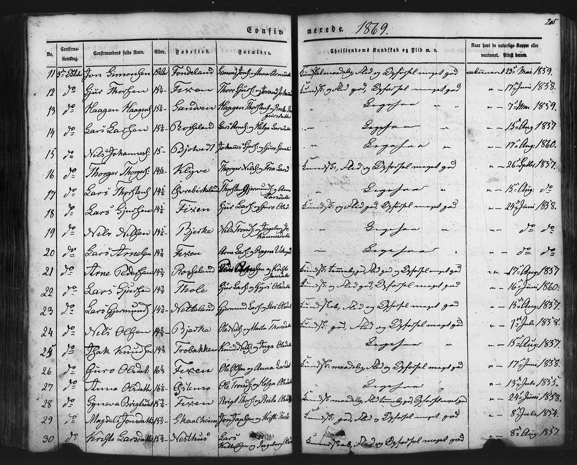 Kvam sokneprestembete, AV/SAB-A-76201/H/Haa: Parish register (official) no. A 9, 1864-1879, p. 205