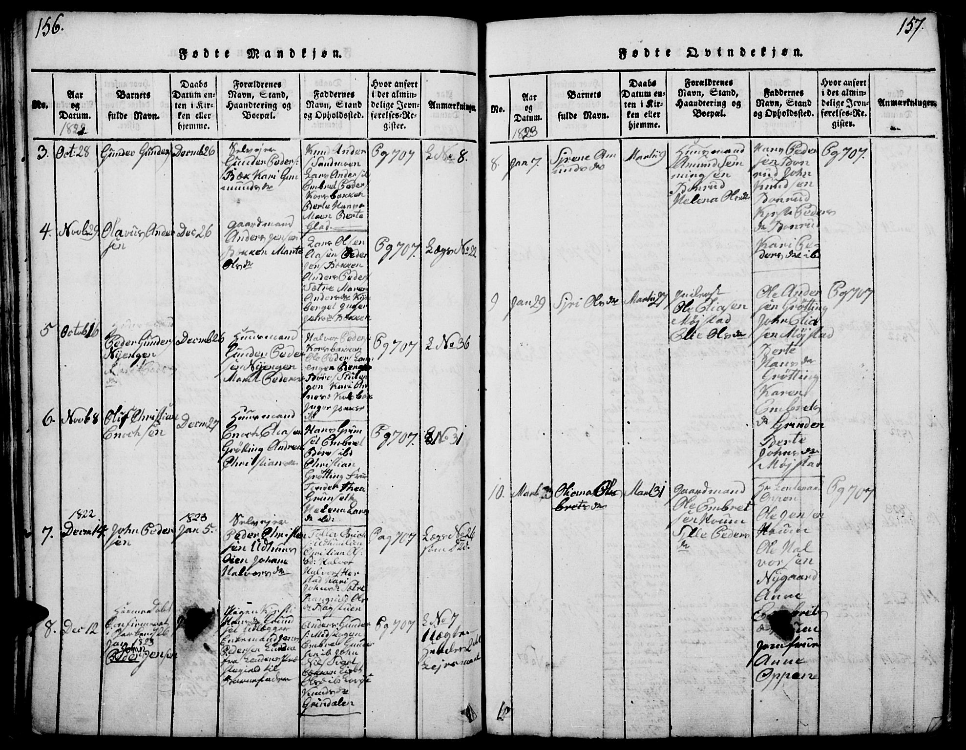 Elverum prestekontor, SAH/PREST-044/H/Ha/Haa/L0007: Parish register (official) no. 7, 1815-1830, p. 156-157