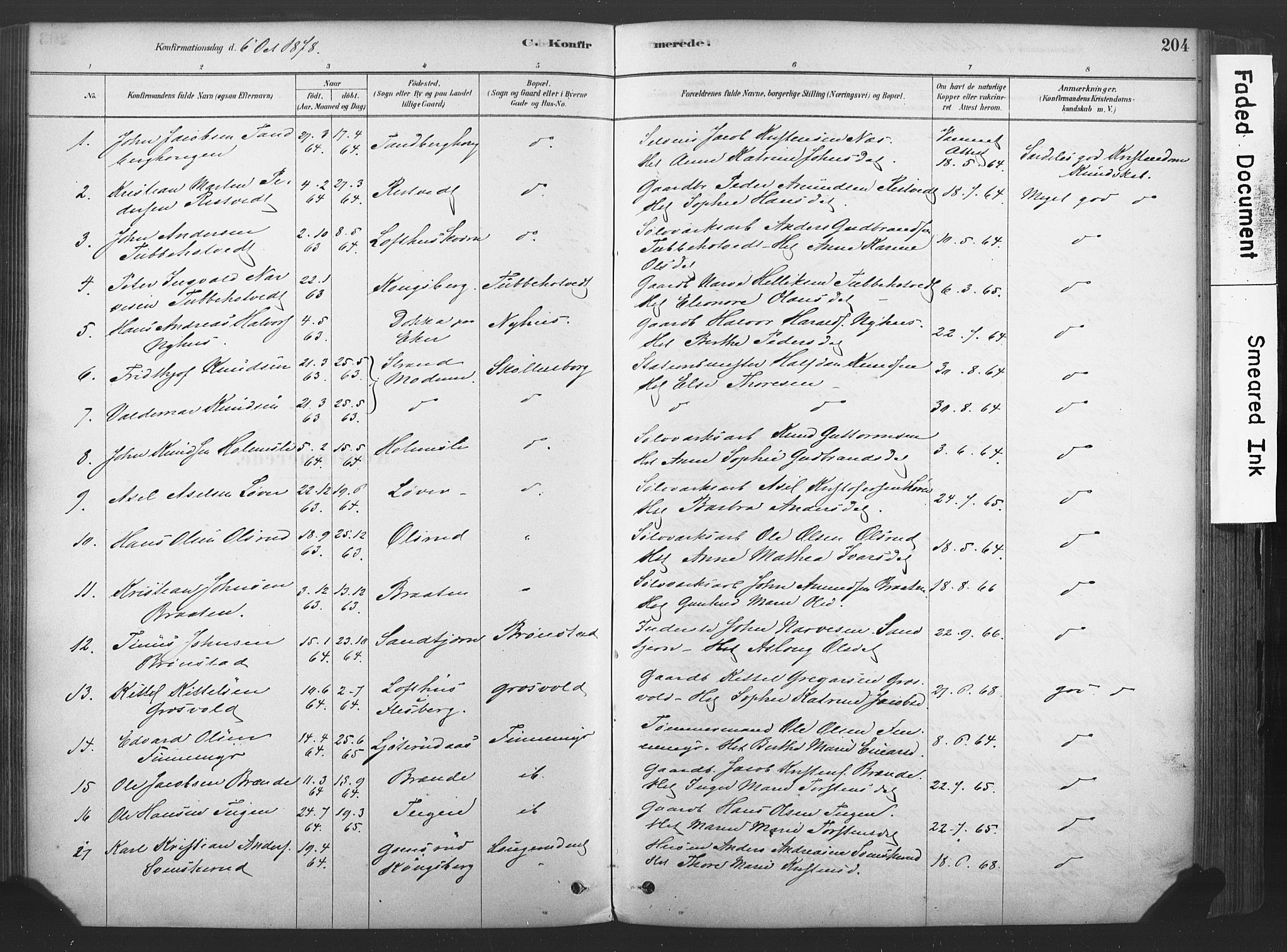 Sandsvær kirkebøker, AV/SAKO-A-244/F/Fd/L0001: Parish register (official) no. IV 1, 1878-1906, p. 204