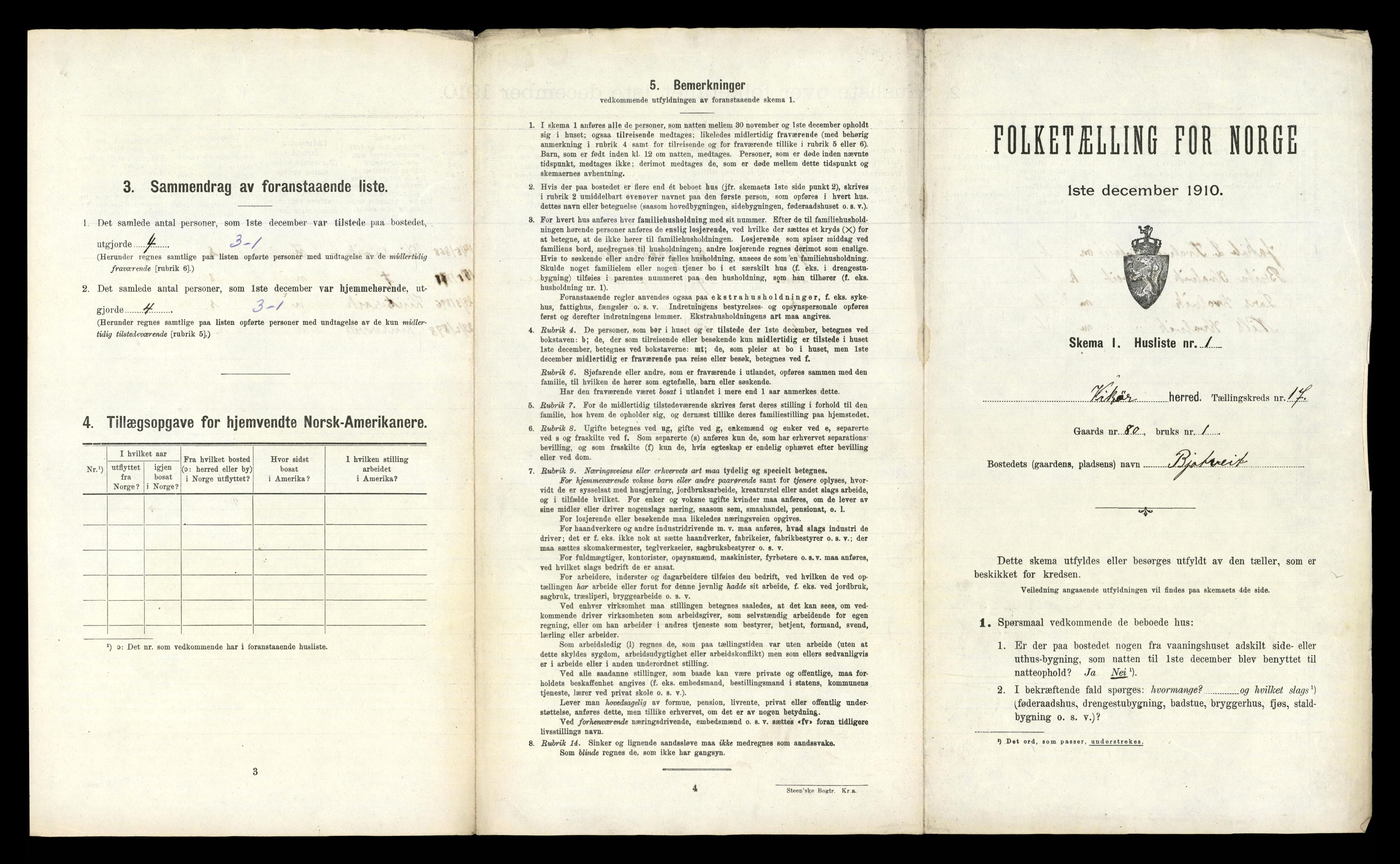 RA, 1910 census for Kvam, 1910, p. 1231