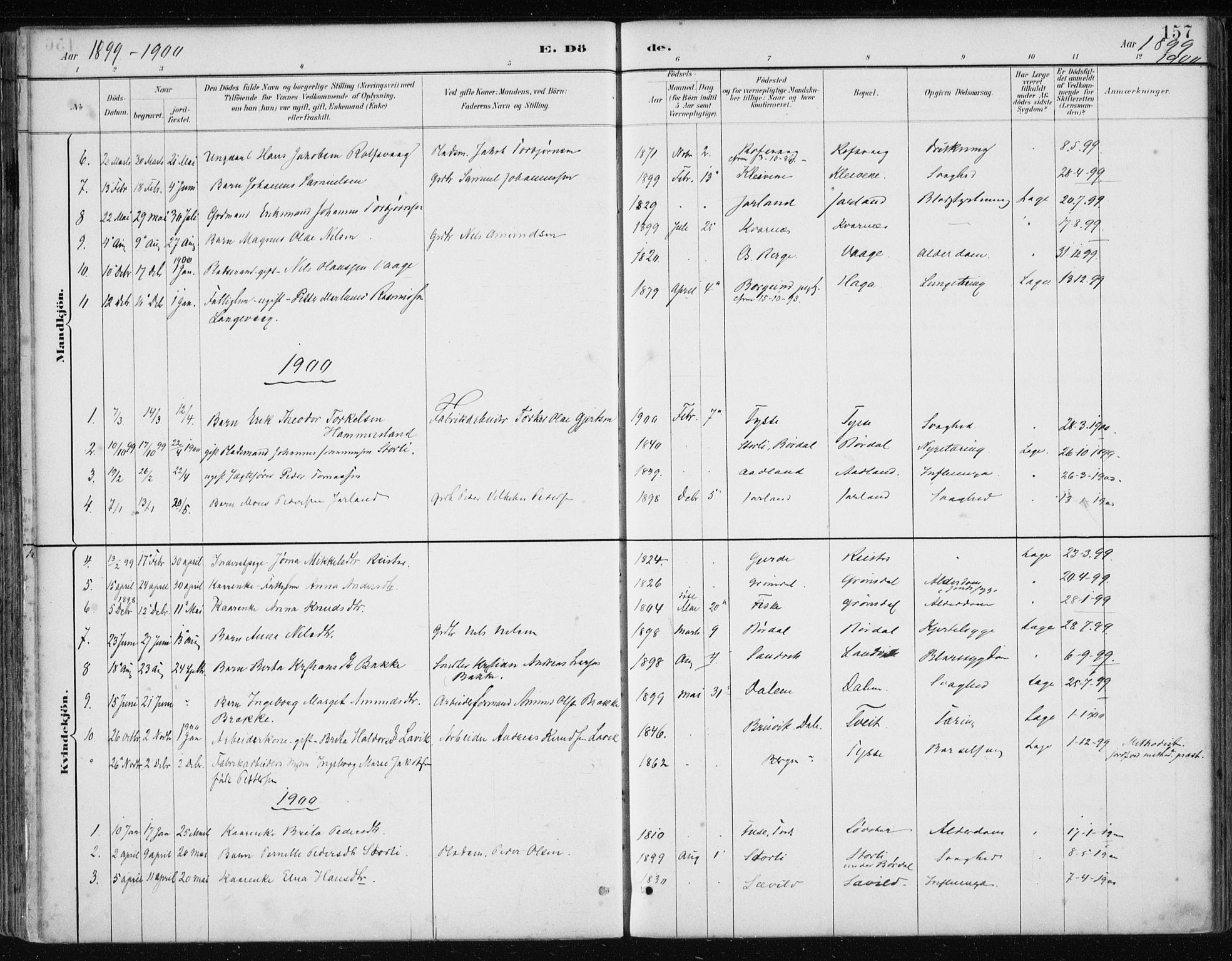 Samnanger Sokneprestembete, SAB/A-77501/H/Haa: Parish register (official) no. A 1, 1885-1901, p. 157