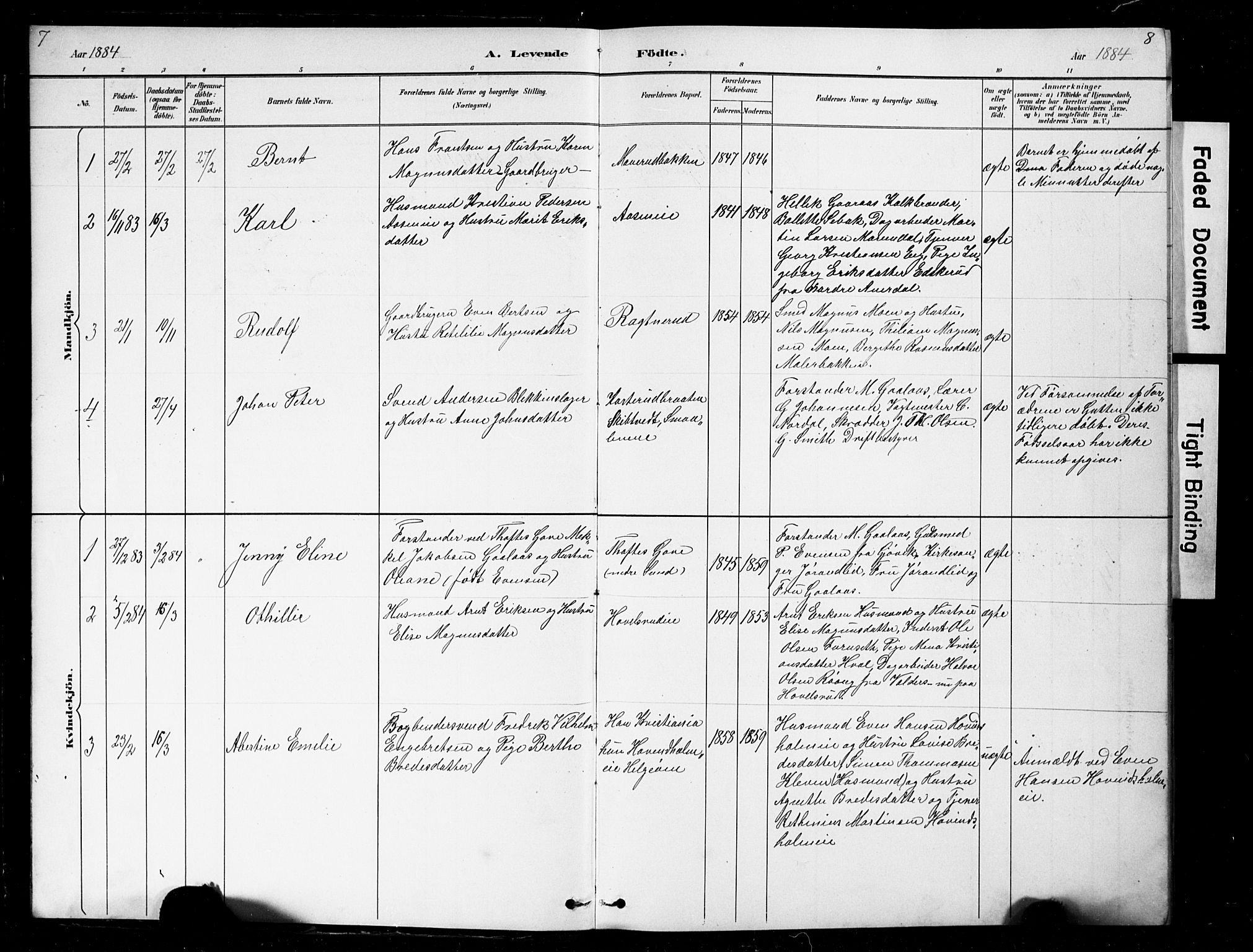 Nes prestekontor, Hedmark, SAH/PREST-020/L/La/L0016: Parish register (copy) no. 16, 1883-1900, p. 7-8