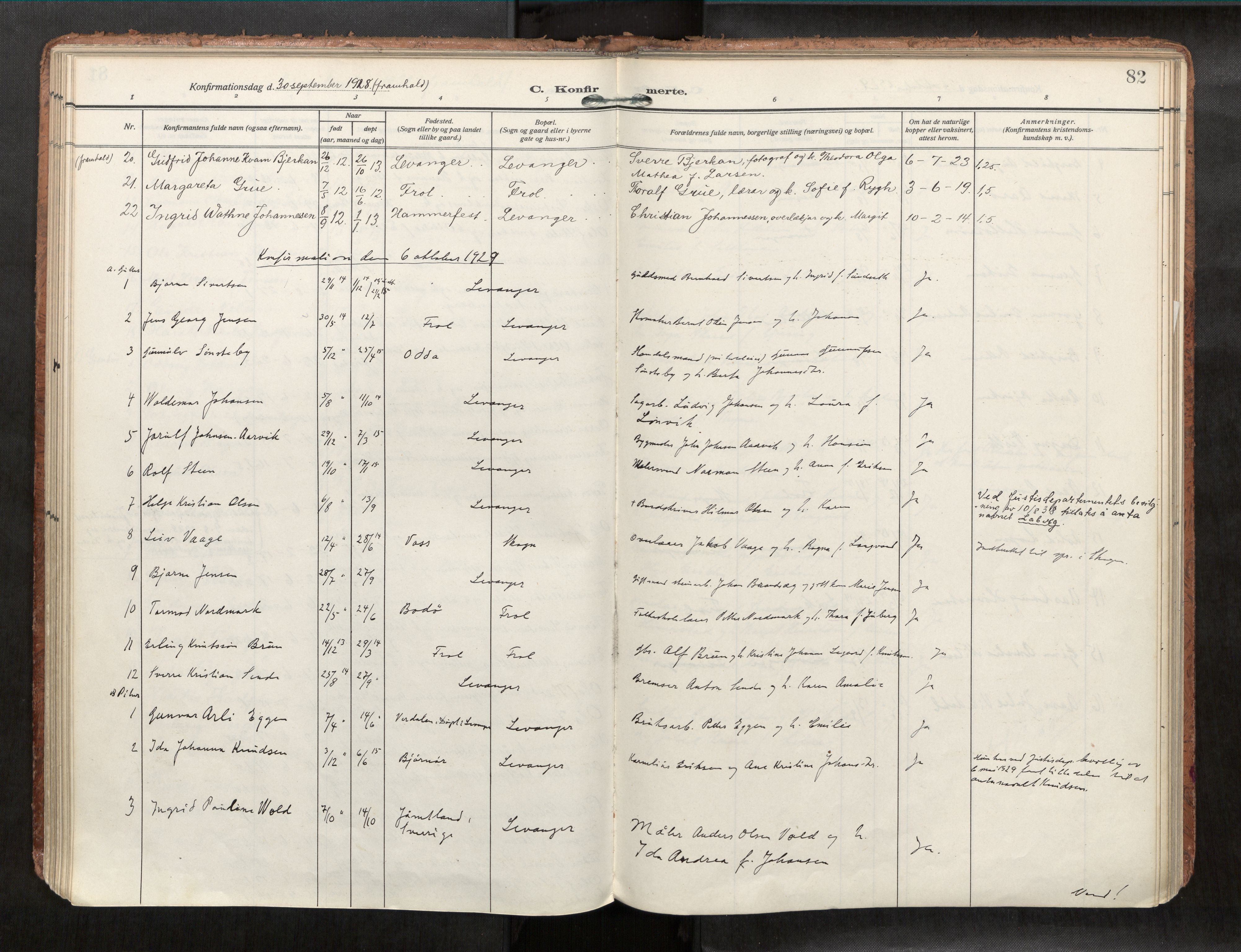 Levanger sokneprestkontor, SAT/A-1301/2/H/Haa/L0001: Parish register (official) no. 1, 1912-1932, p. 82