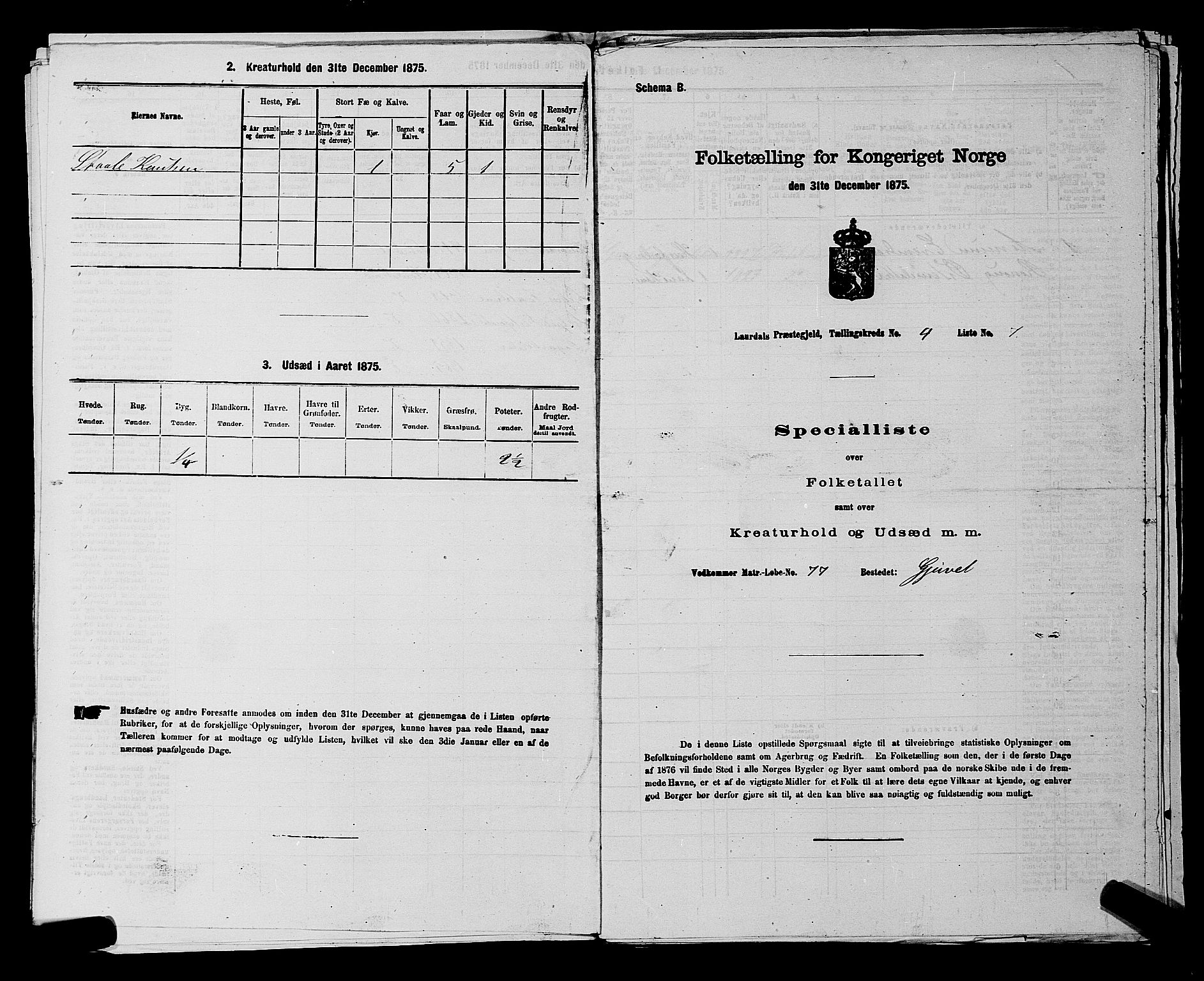 SAKO, 1875 census for 0833P Lårdal, 1875, p. 427