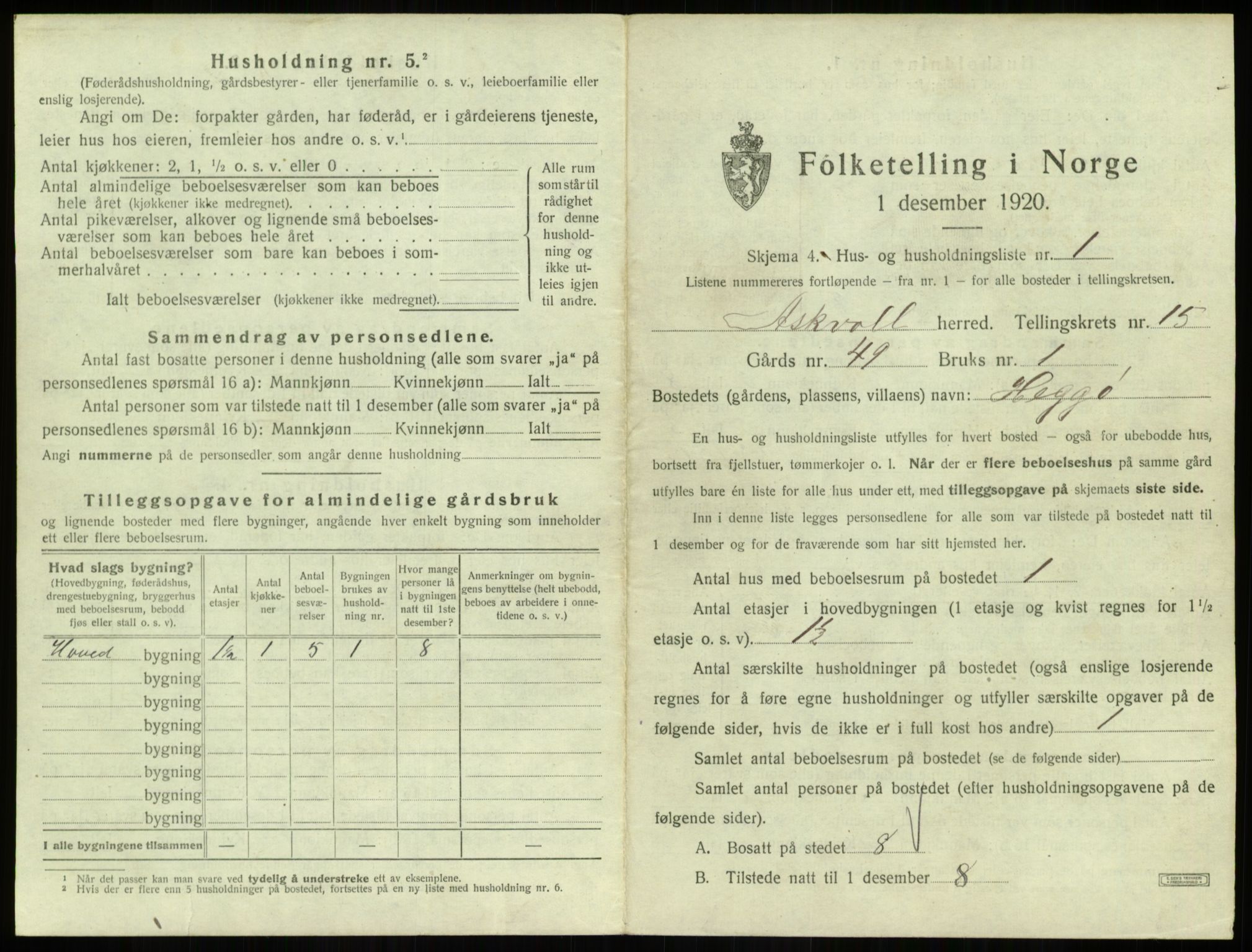 SAB, 1920 census for Askvoll, 1920, p. 761