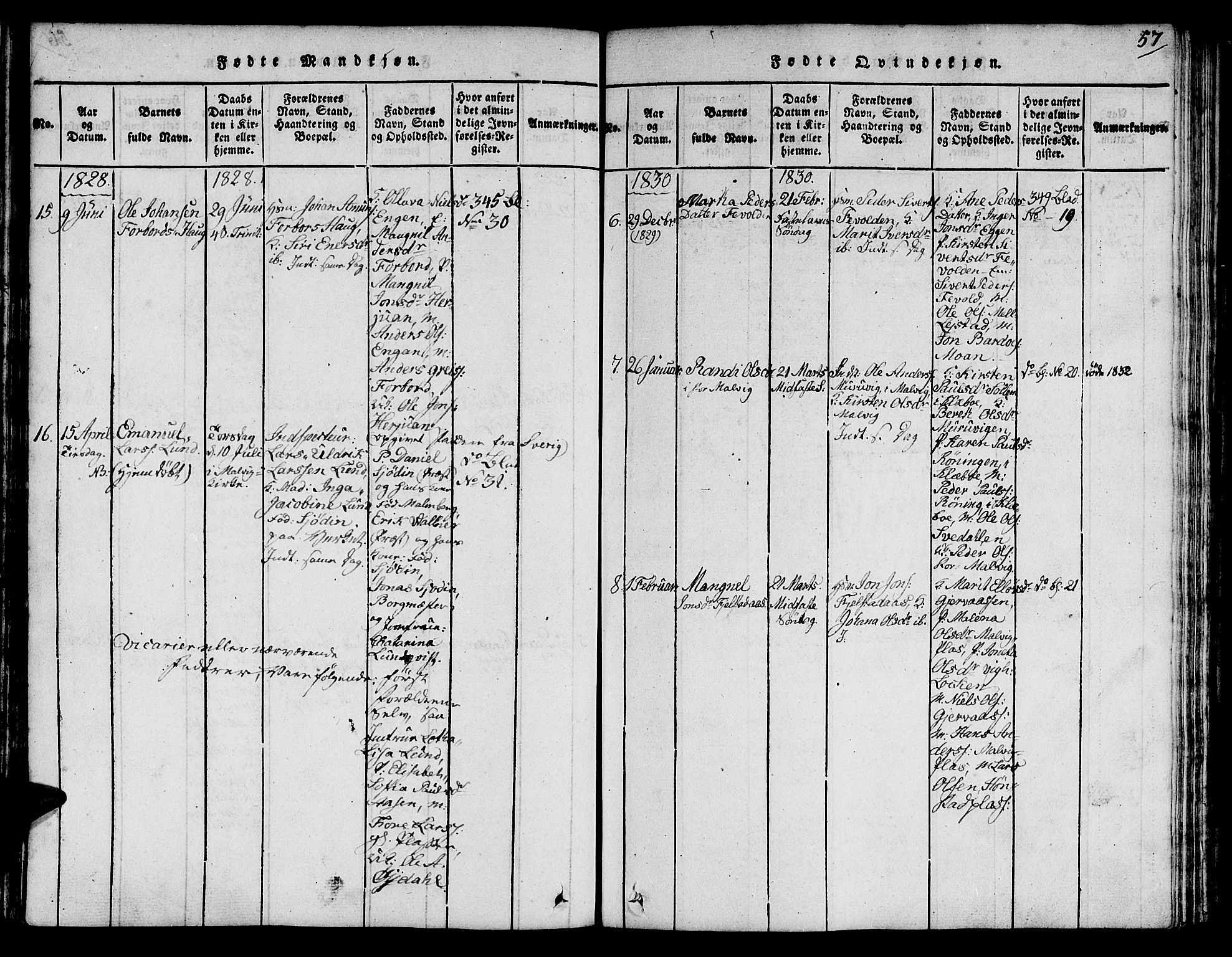 Ministerialprotokoller, klokkerbøker og fødselsregistre - Sør-Trøndelag, SAT/A-1456/616/L0420: Parish register (copy) no. 616C03, 1817-1835, p. 57
