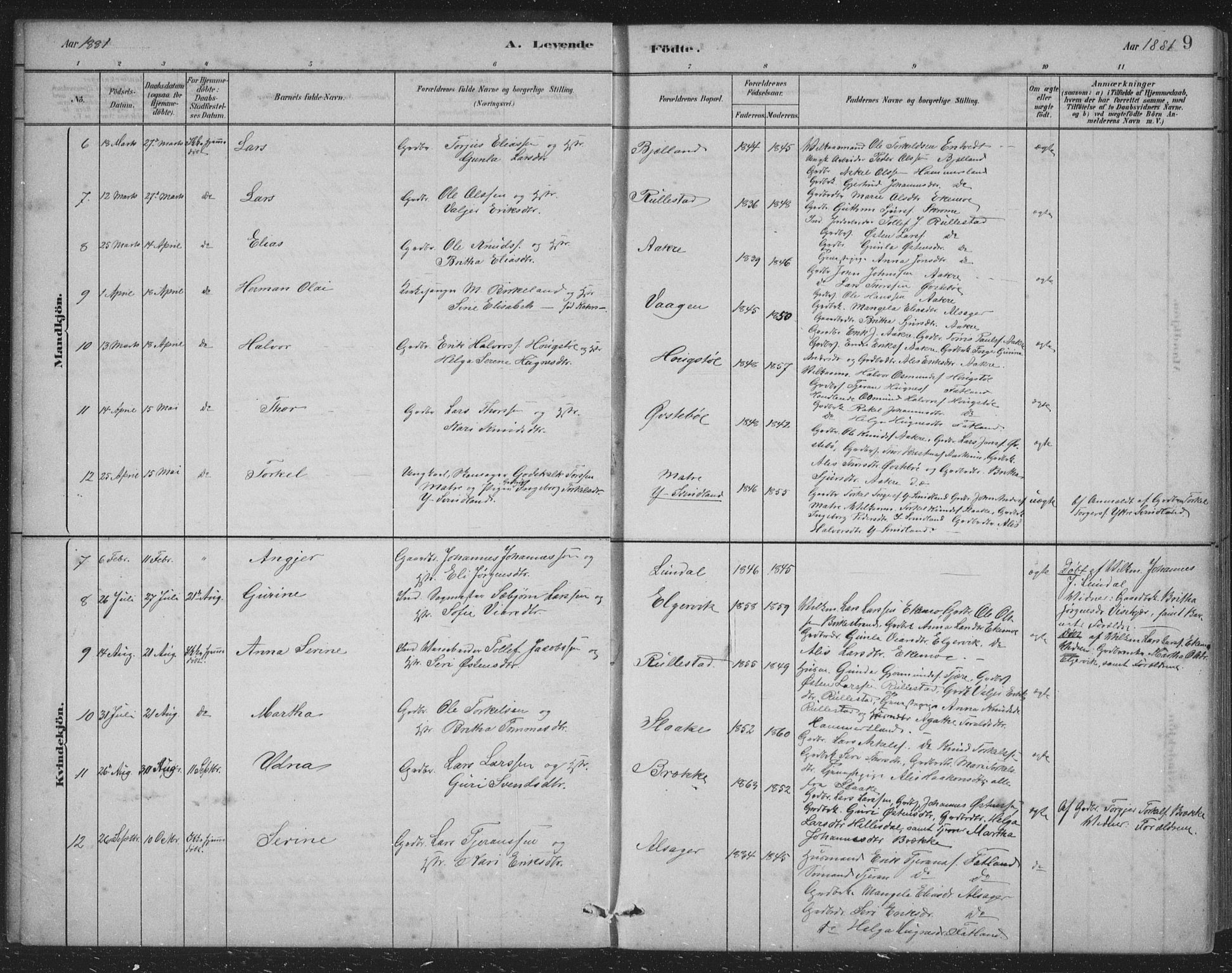Skånevik sokneprestembete, SAB/A-77801/H/Hab: Parish register (copy) no. B 2, 1881-1920, p. 9