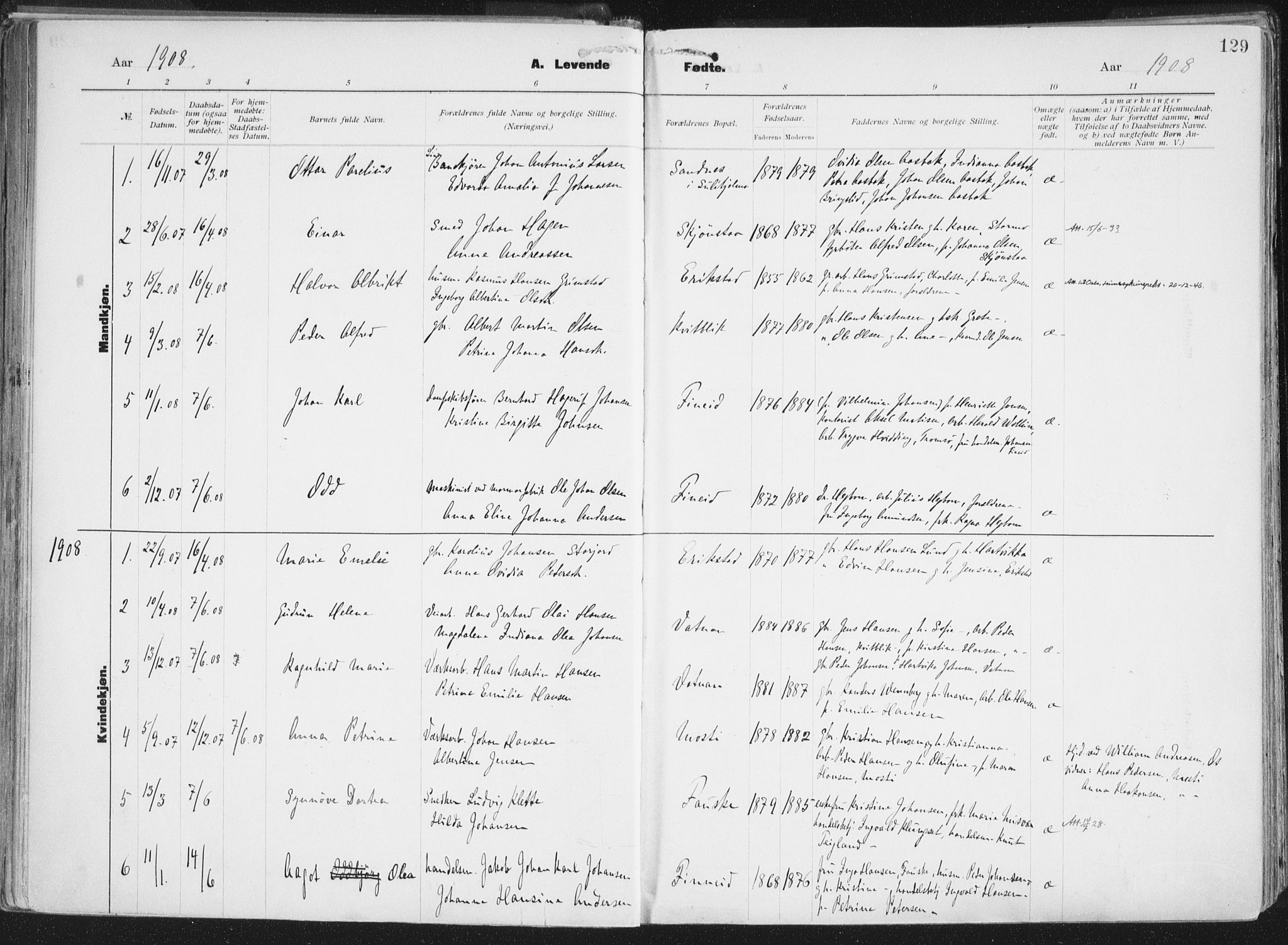 Ministerialprotokoller, klokkerbøker og fødselsregistre - Nordland, SAT/A-1459/849/L0696: Parish register (official) no. 849A08, 1898-1910, p. 129