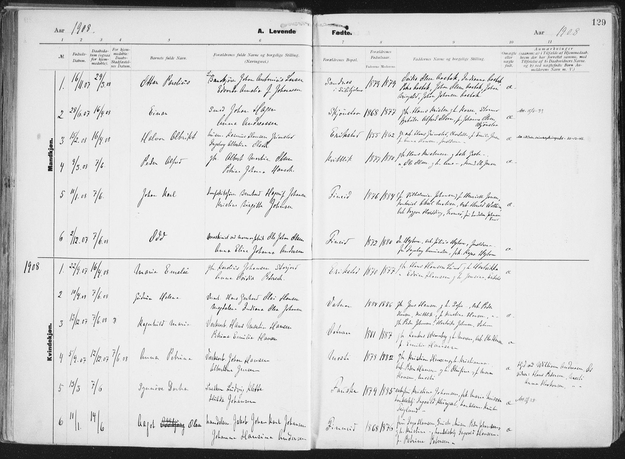 Ministerialprotokoller, klokkerbøker og fødselsregistre - Nordland, AV/SAT-A-1459/849/L0696: Parish register (official) no. 849A08, 1898-1910, p. 129
