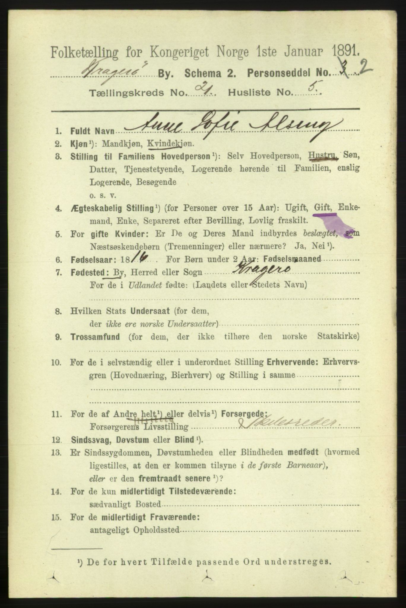 RA, 1891 census for 0801 Kragerø, 1891, p. 4734