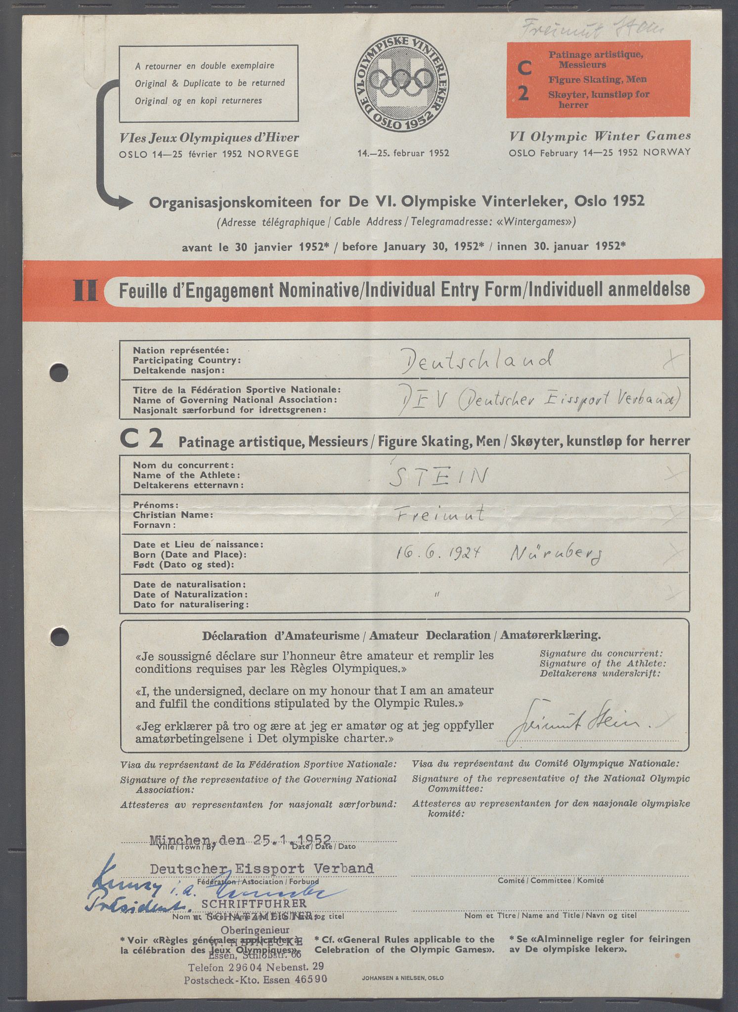 Organisasjonskomiteen for de VI. olympiske vinterleker, OBA/A-20130/H/Ha, 1951-1952, p. 1330