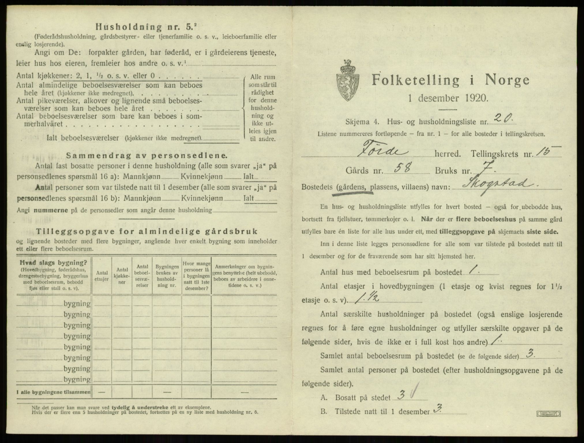 SAB, 1920 census for Førde, 1920, p. 803