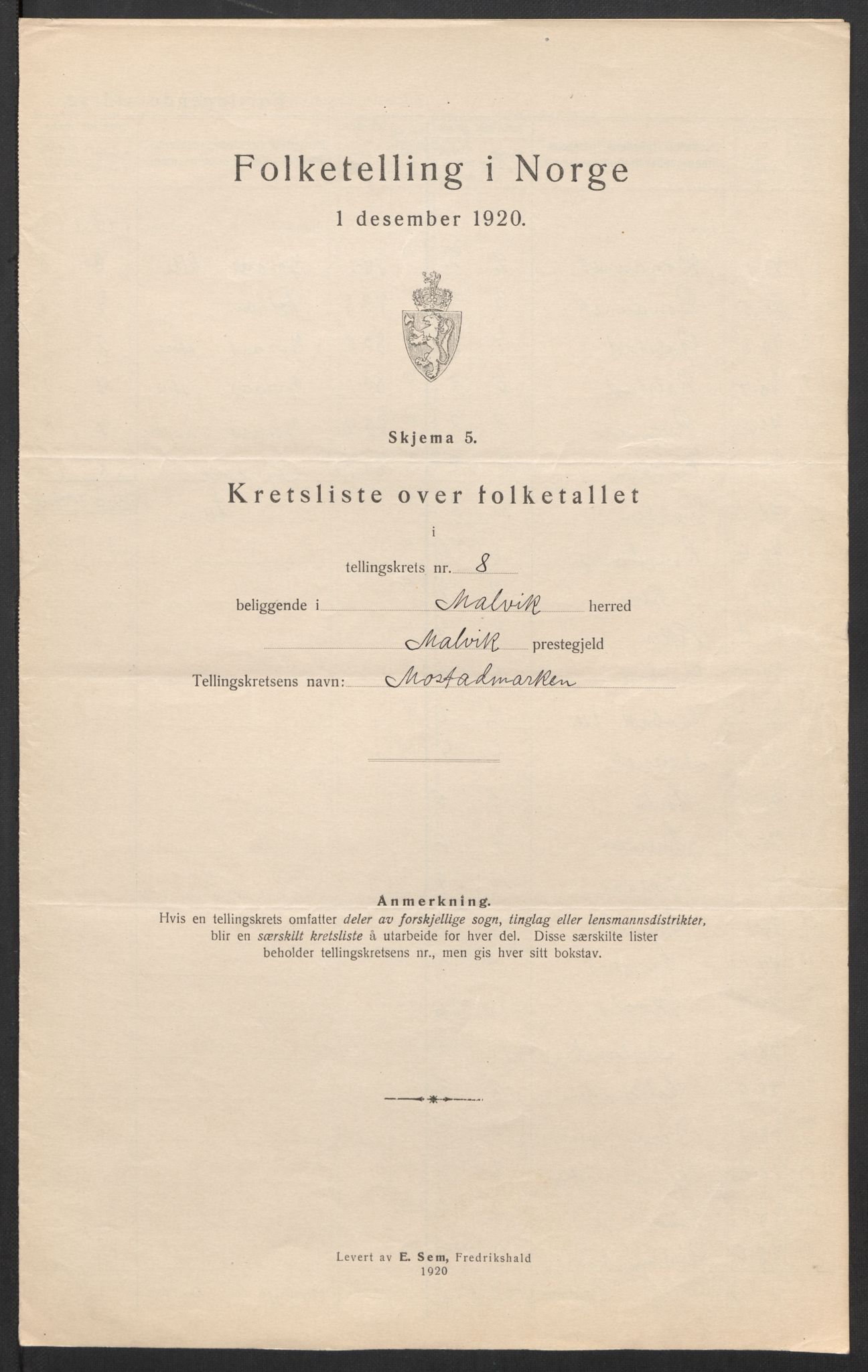 SAT, 1920 census for Malvik, 1920, p. 37
