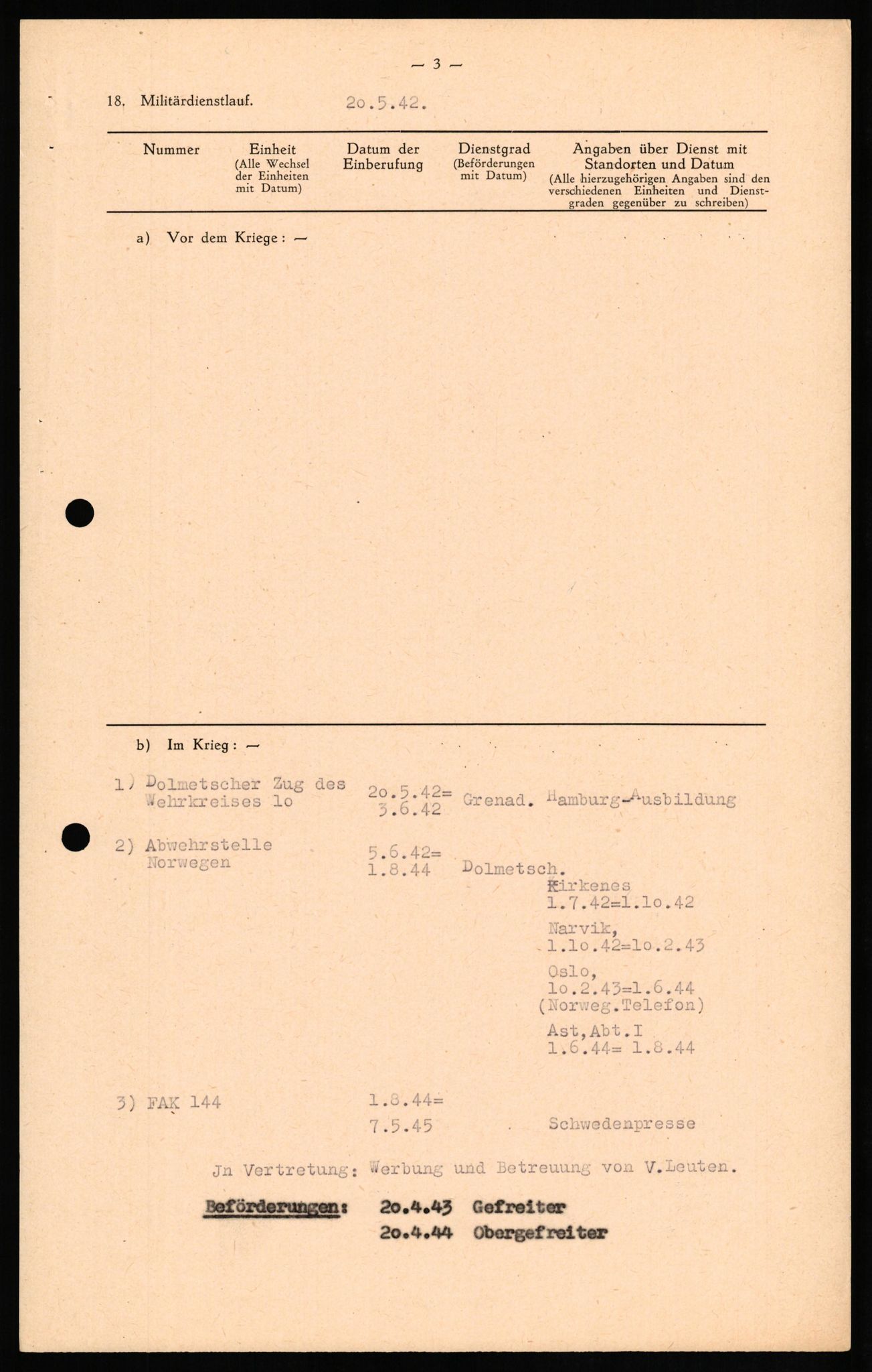 Forsvaret, Forsvarets overkommando II, AV/RA-RAFA-3915/D/Db/L0018: CI Questionaires. Tyske okkupasjonsstyrker i Norge. Tyskere., 1945-1946, p. 401