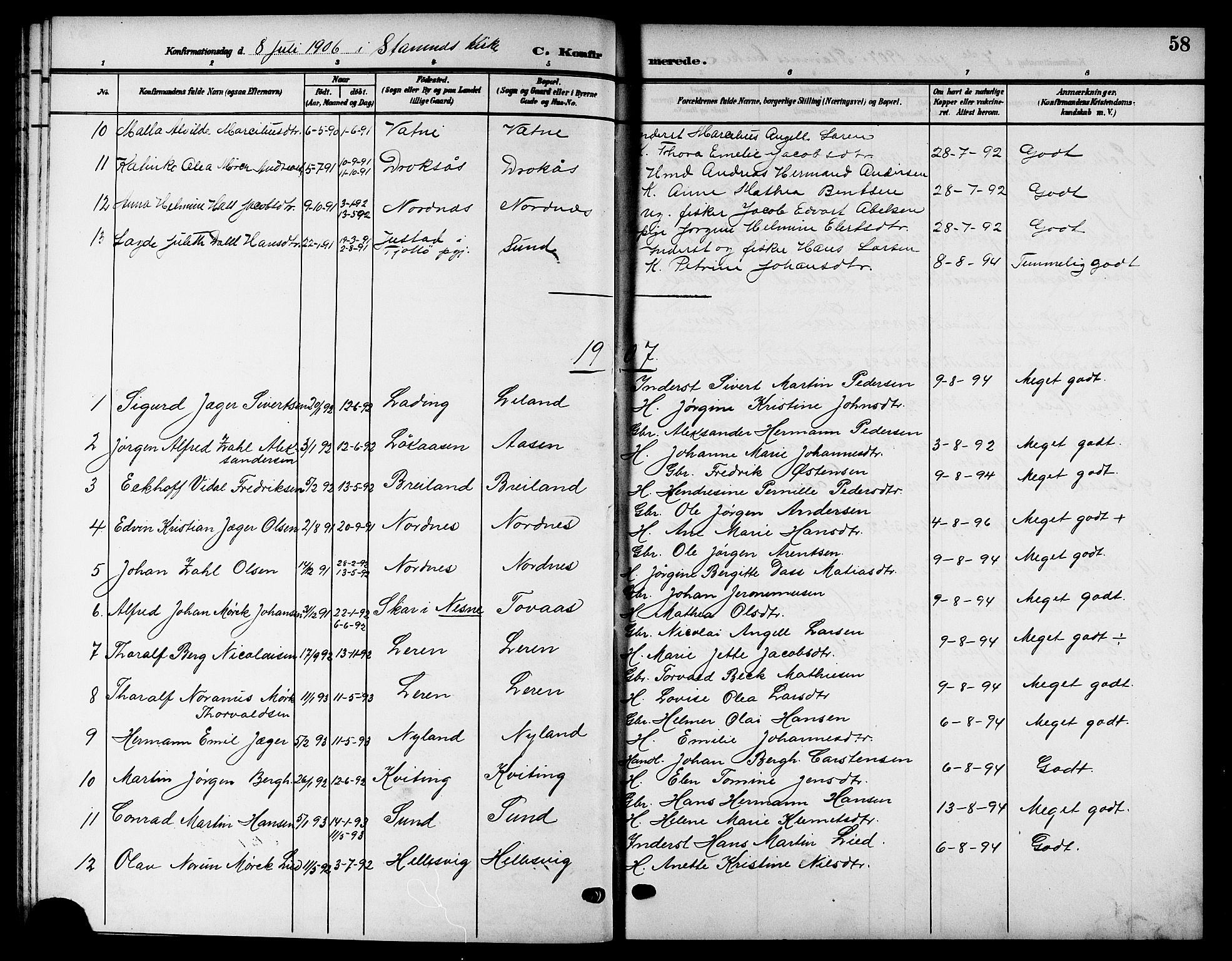 Ministerialprotokoller, klokkerbøker og fødselsregistre - Nordland, SAT/A-1459/832/L0494: Parish register (copy) no. 832C01, 1906-1922, p. 58