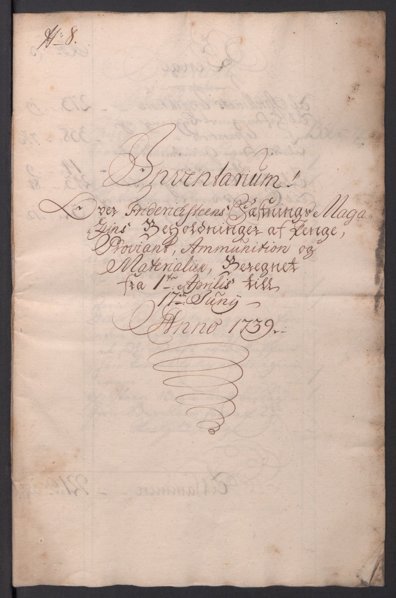 Kommanderende general (KG I) med Det norske krigsdirektorium, AV/RA-EA-5419/D/L0154: Fredriksten festning: Brev, inventarfortegnelser og regnskapsekstrakter, 1730-1739, p. 693