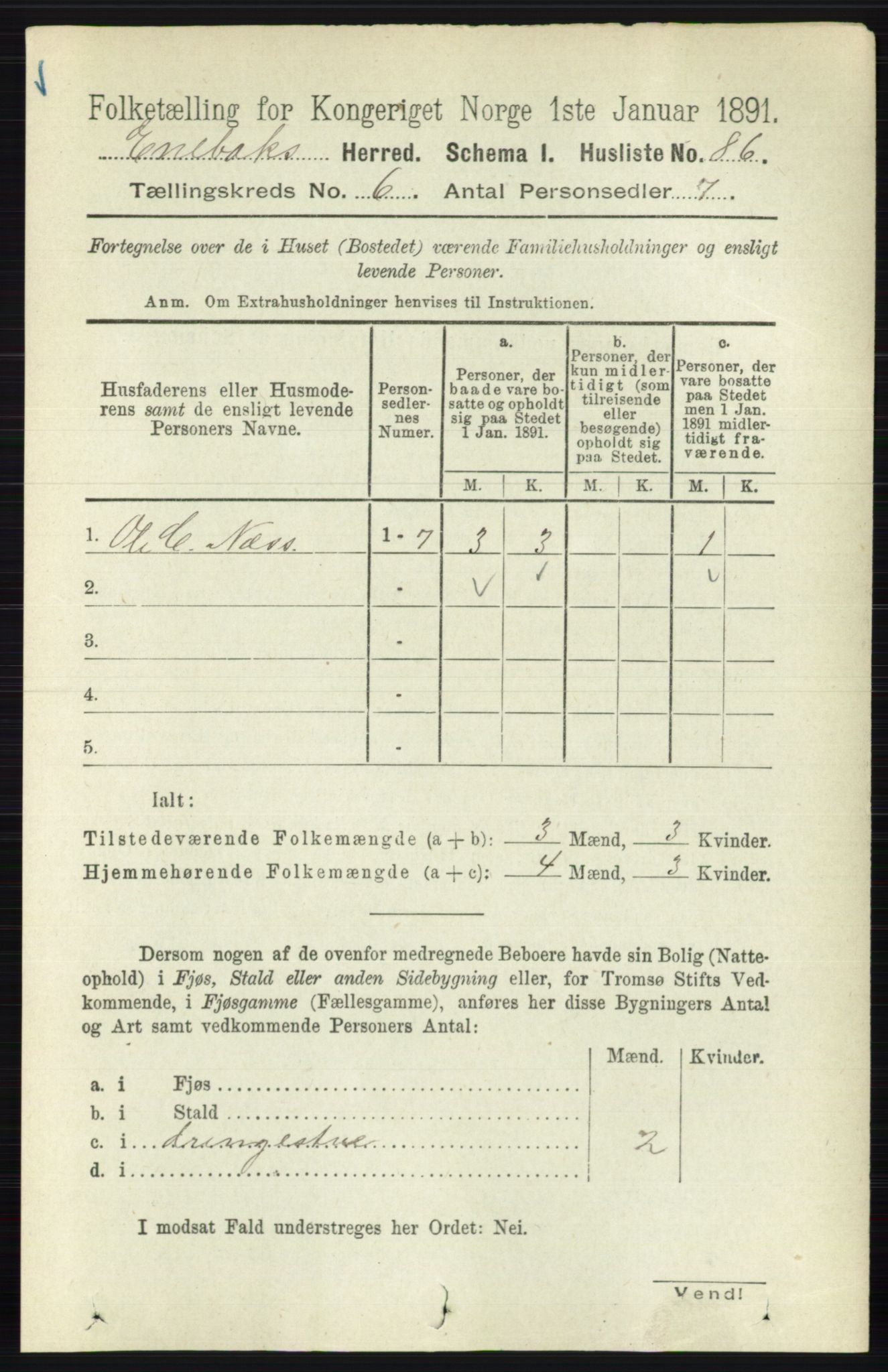 RA, 1891 census for 0229 Enebakk, 1891, p. 2881