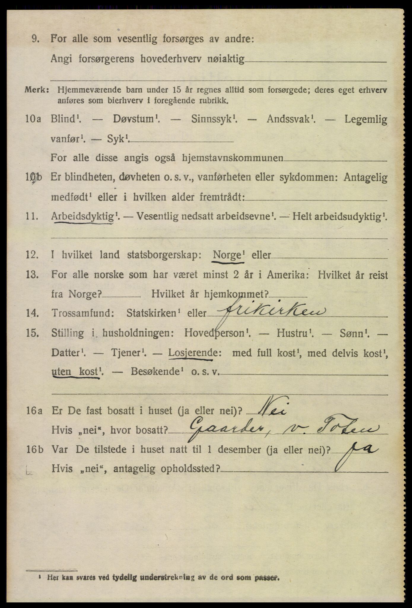 SAH, 1920 census for Vestre Toten, 1920, p. 12993