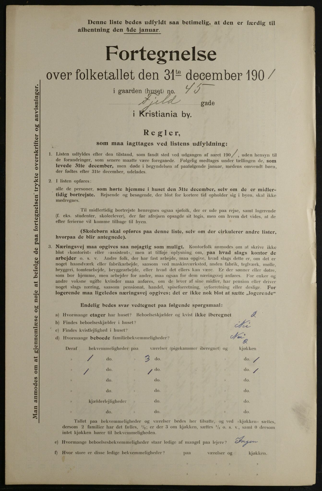 OBA, Municipal Census 1901 for Kristiania, 1901, p. 3998