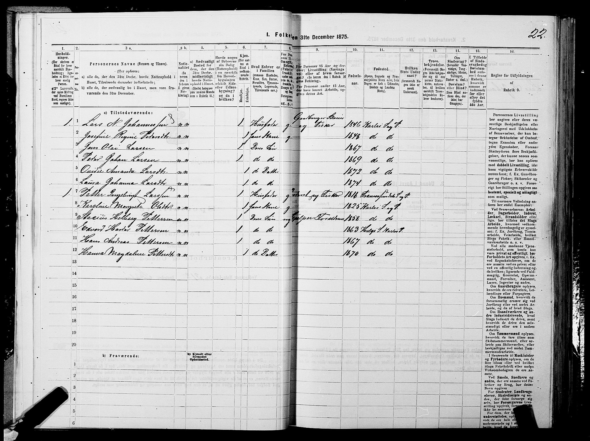 SATØ, 1875 census for 1936P Karlsøy, 1875, p. 1022