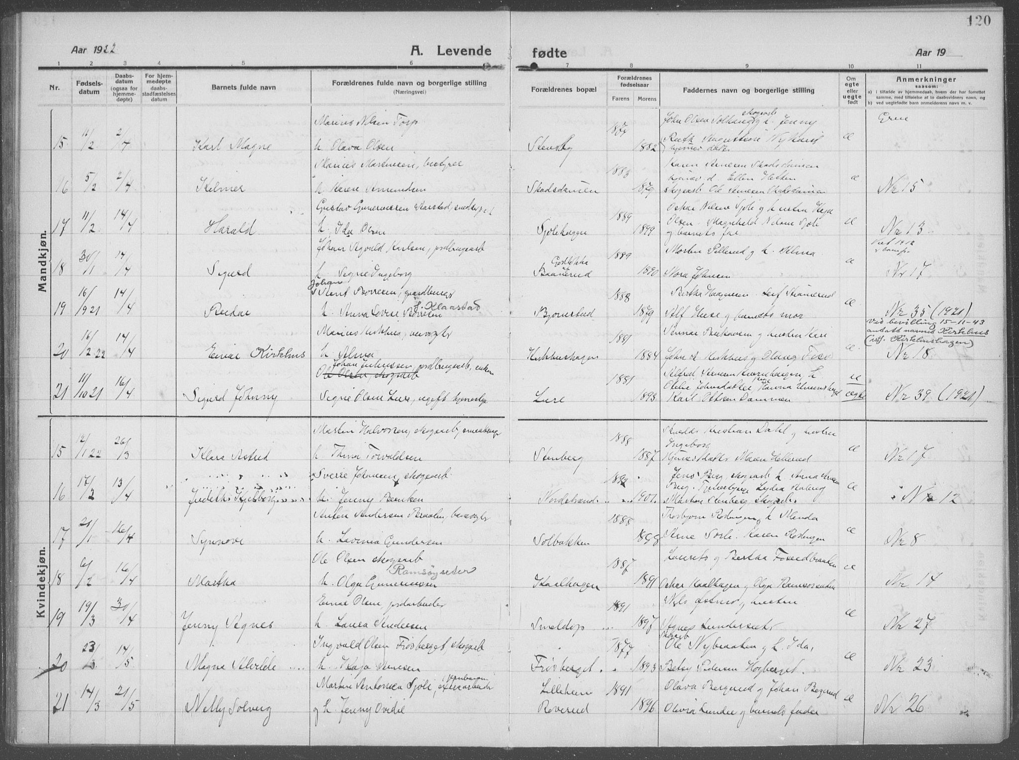 Brandval prestekontor, AV/SAH-PREST-034/H/Ha/Haa/L0004: Parish register (official) no. 4, 1910-1924, p. 120