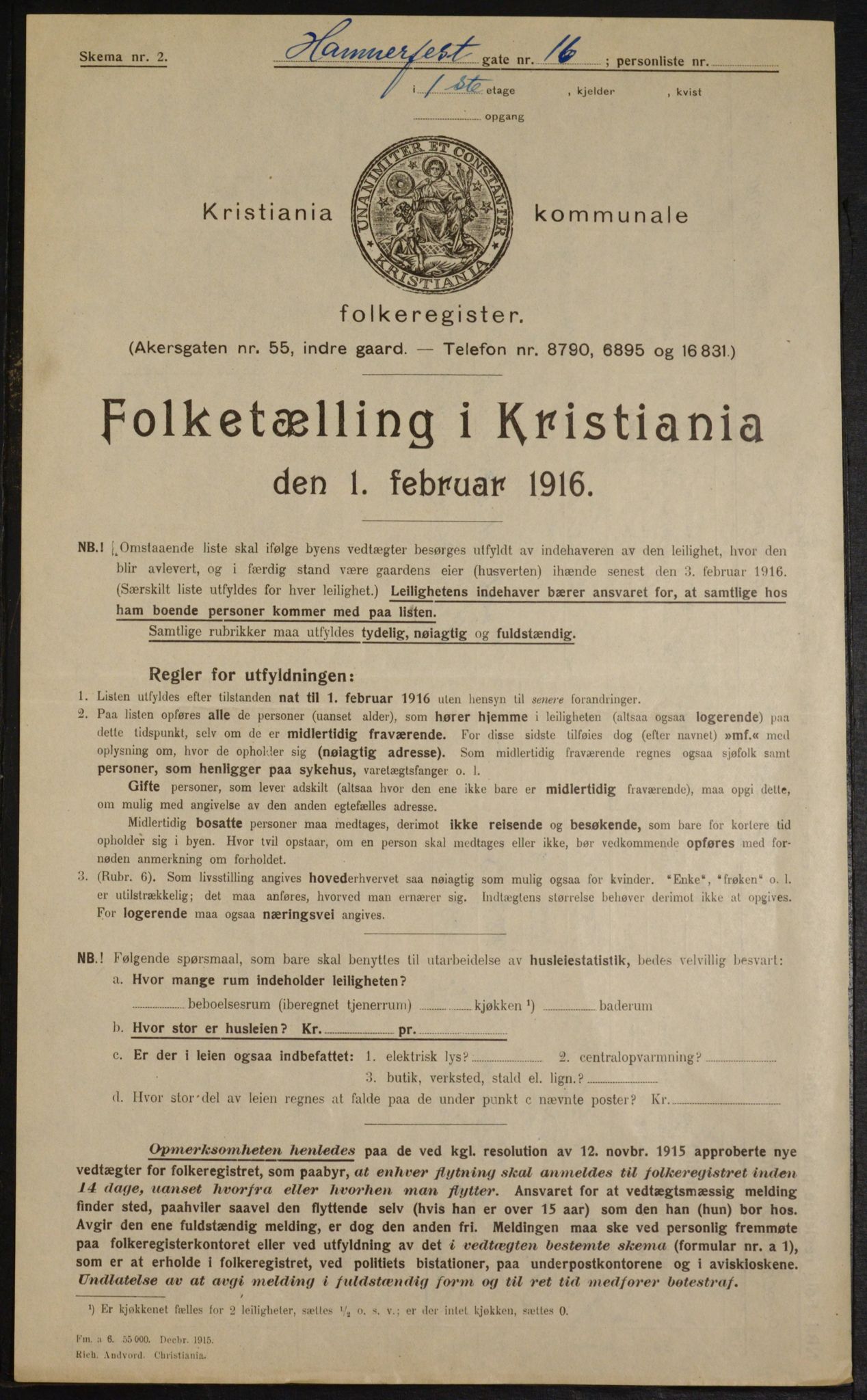 OBA, Municipal Census 1916 for Kristiania, 1916, p. 34916